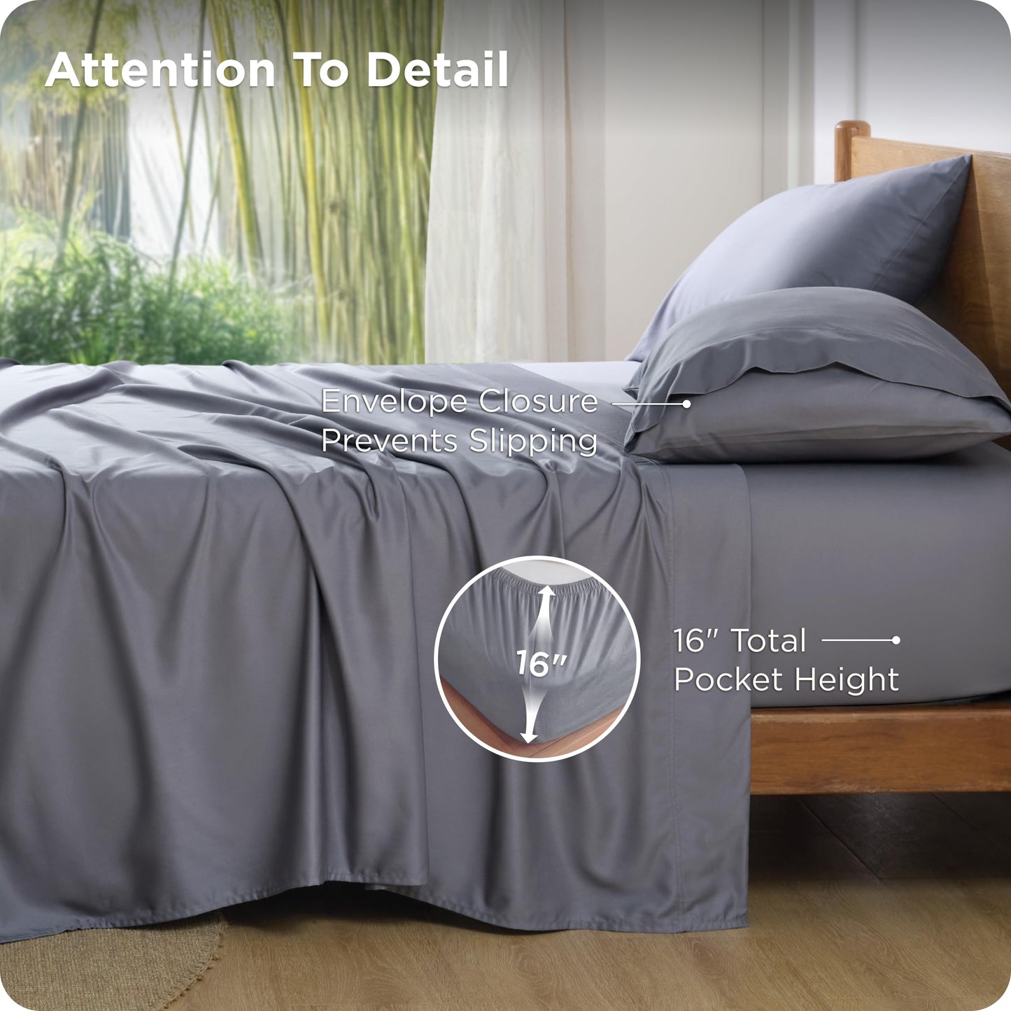 Bedsure Queen Sheet Set, Cooling Sheets for Queen Size Bed Set, Rayon Derived from Bamboo, PureWoven, Breathable & Soft, Deep Pocket Up to 16", Hotel Luxury Silky Bedding for Hot Sleepers, Dark Grey