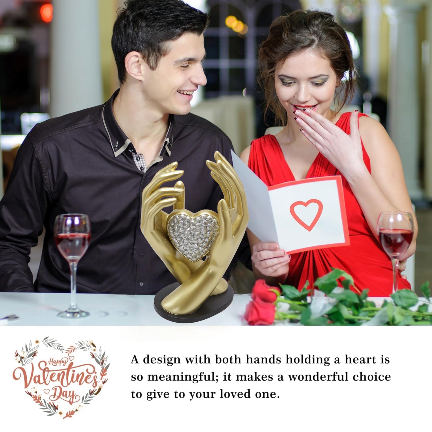 Spring Decorations Wedding Couple gifts,Table Statues Gold Home Decor Aesthetic Lover Figurine-Heart Hands Sculpture for Living Room Bedroom Shelf Office Decor,Anniversary Birthday Gifts for Women Men