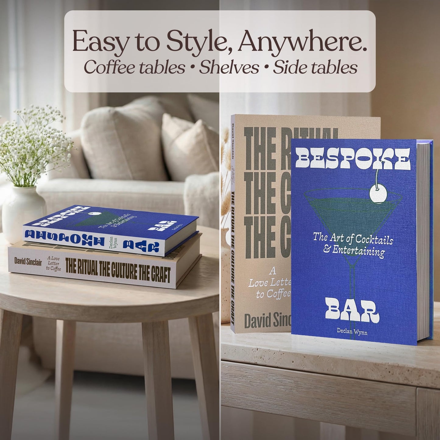 MESMOS Set of 2 Faux Decorative Coffee Table Books, Fake Book Storage Boxes for Home Decoration & Bookshelf Decor, Aesthetic Console Table Decor, Drinks Edition