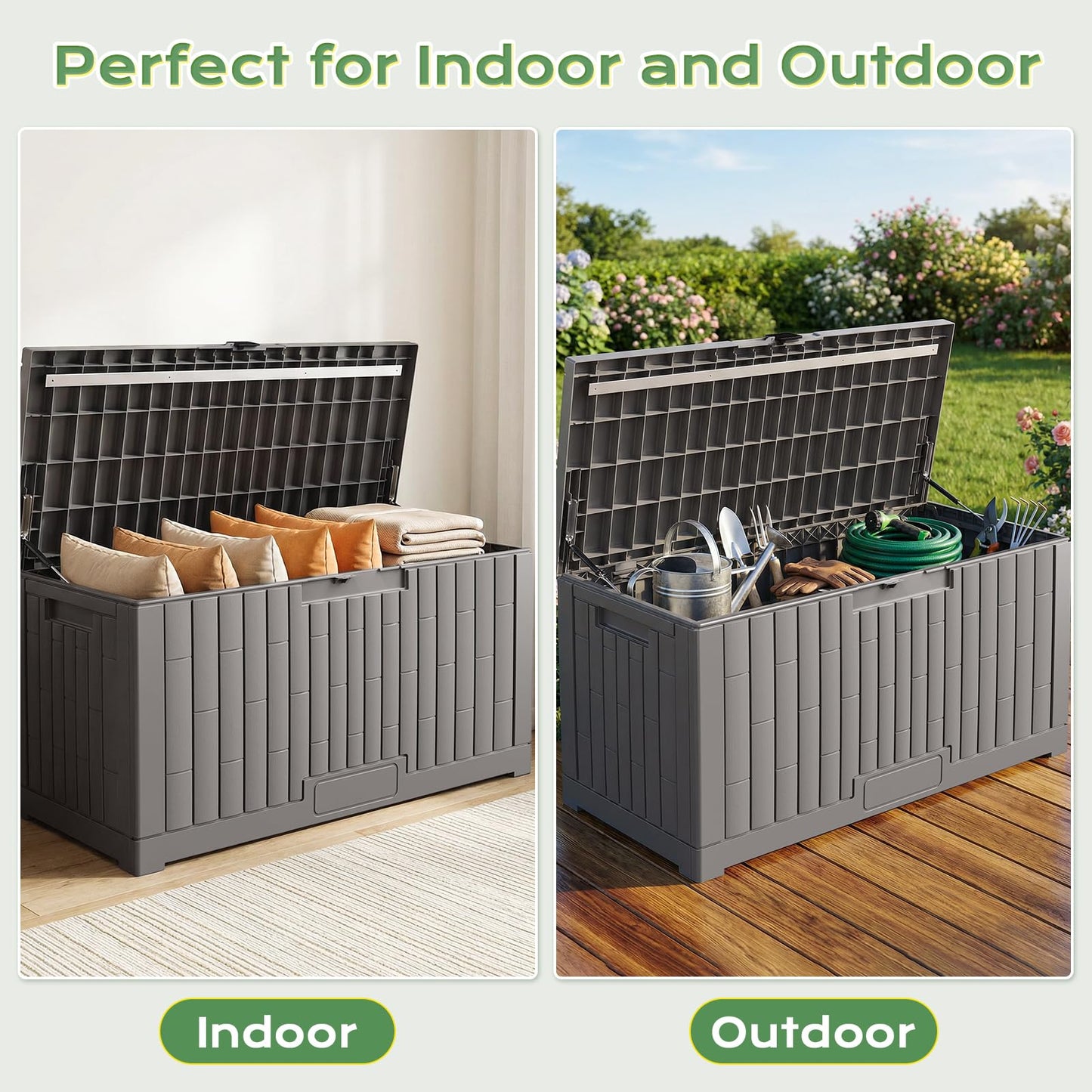 Jocoevol Deck Box 100 Gal, UV Resistant & Waterproof Outdoor Storage Box with Lock, Easy Assemble Storage Bins Container for Pool Patio Garden