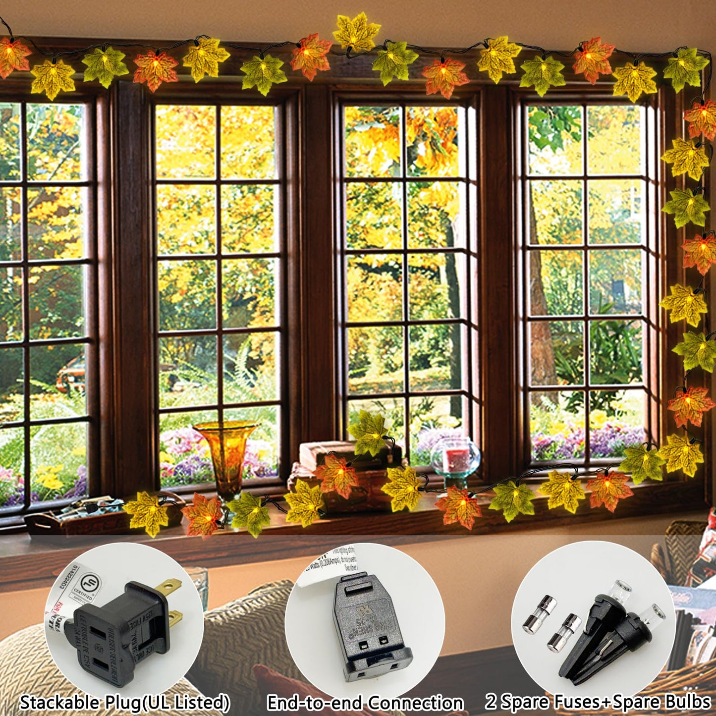 SUNSGNE 13.6FT Fall Lights Thanksgiving String Lights, 35LED Orange Yellow Green Maple Leaf String Lights for Thanksgiving Autumn Halloween Party Indoor Bedroom Home Decor