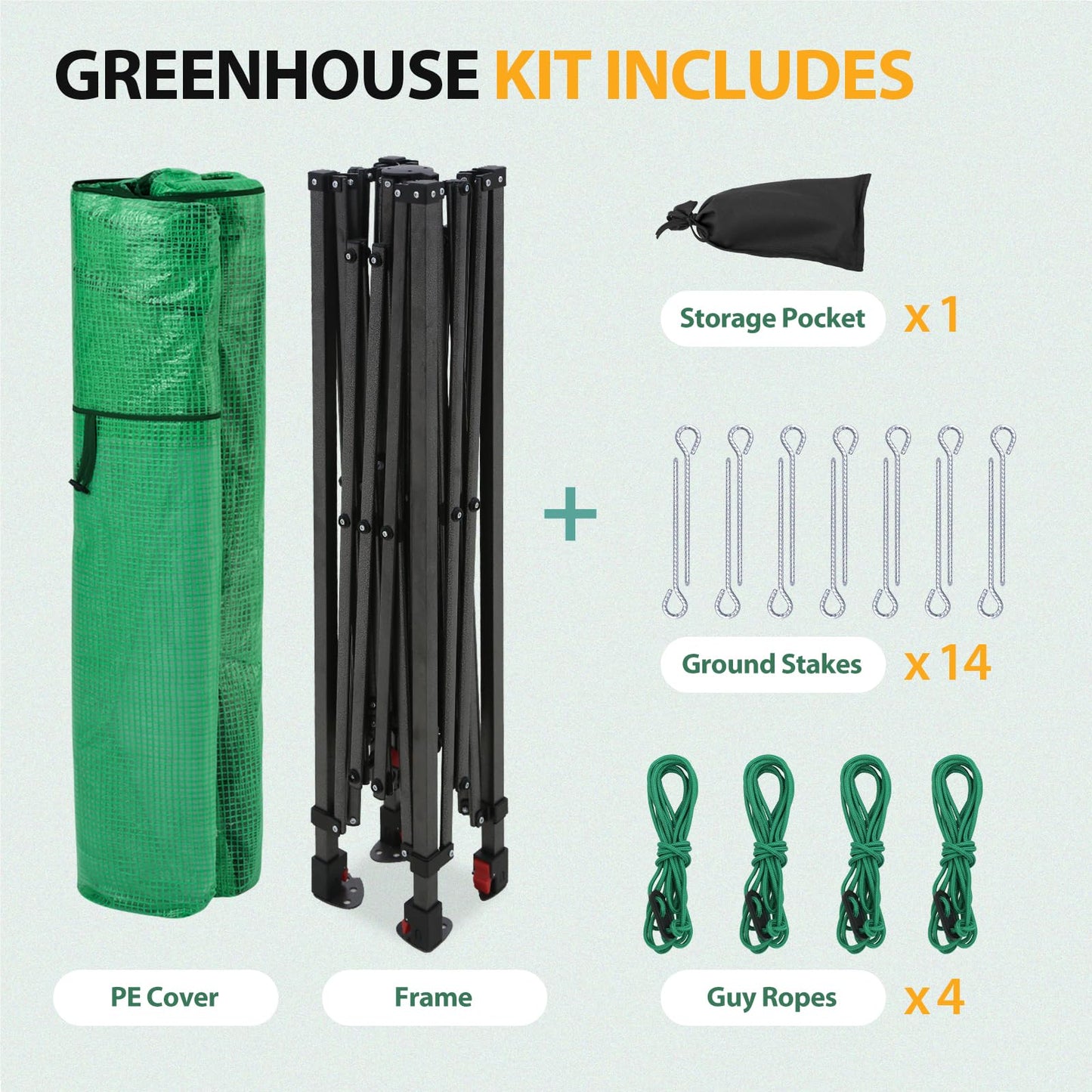 EAGLE PEAK 8x6 Portable Walk in Greenhouse, Pop Up Indoor Outdoor Greenhouse, Green House Kit with Zippered Roll-Up Doors and Windows, PE Cover, Clear/Green