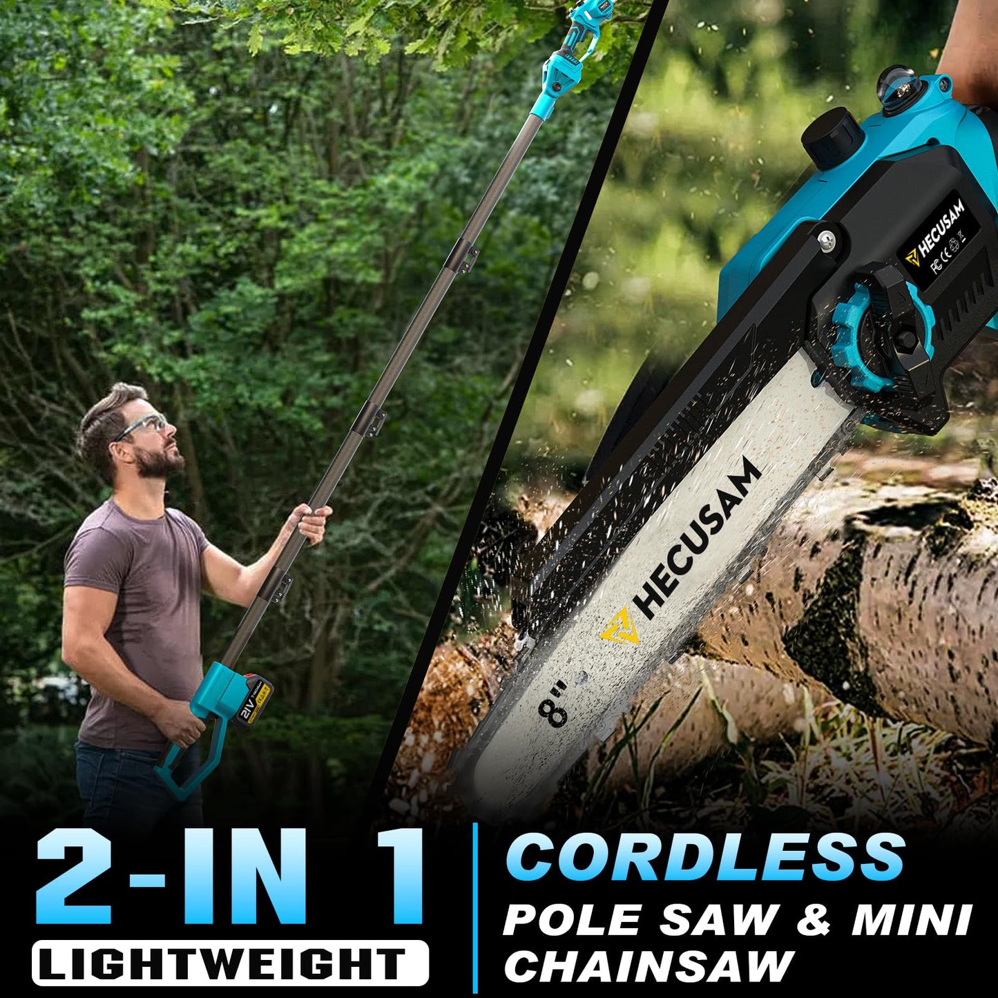 2-in-1 Cordless 8 Inch Pole Saw for Tree Trimming, 4.2M Extended Reach Electric Pole Saw with 180° Adjustable Head, Brushless Motor, 2×4.0Ah High-Capacity Batteries & Extra Chain