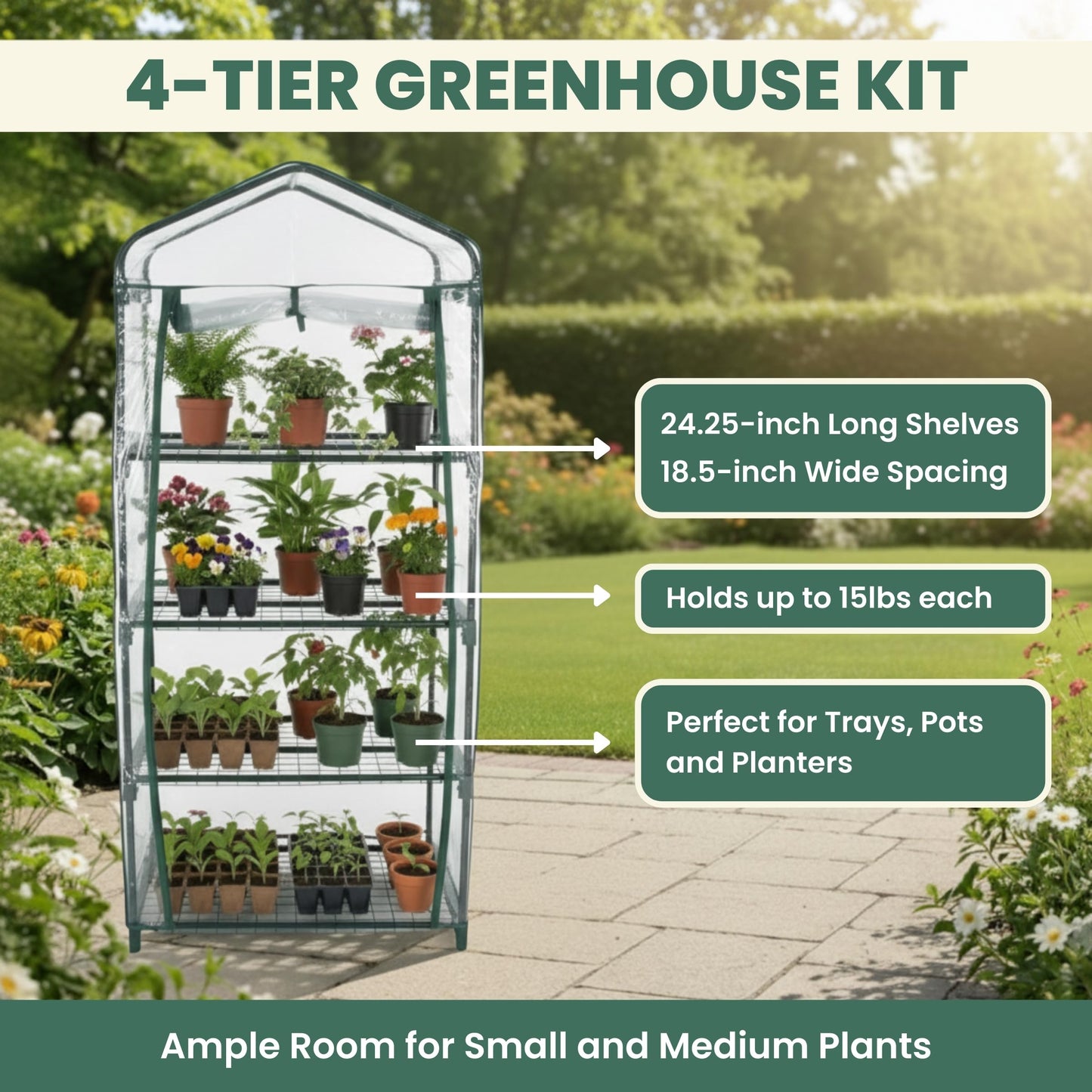 4 Tier Mini Greenhouse - Portable Greenhouse with Rust-Resistant Frame and PVC Cover for Indoor/Outdoor - 27.5x19x63-Inch Green House by Pure Garden