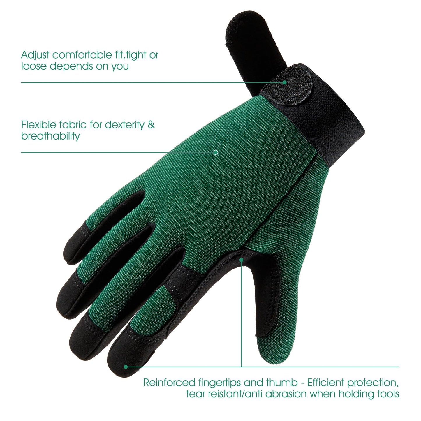 COOLJOB Thorn Proof Garden Gloves with Touchscreen Fingers for Men, Rose Pruning Work Gloves with Palm Cushion for Gardener, Farmer and Landscaper (Green 1 Pair Medium)