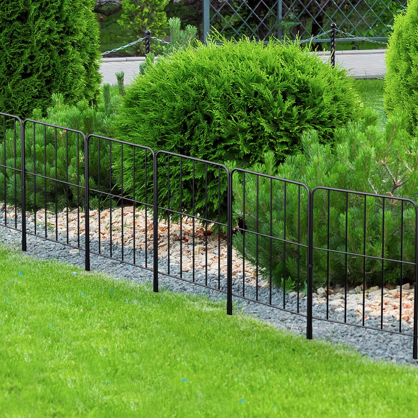 OUSHENG 24'' (H) Garden Fence 25 Panels, Total 27ft (L) Rustproof Metal Wire Fencing Border Animal Barrier, Flower Edging for Landscape Patio Yard Outdoor Decor, Square