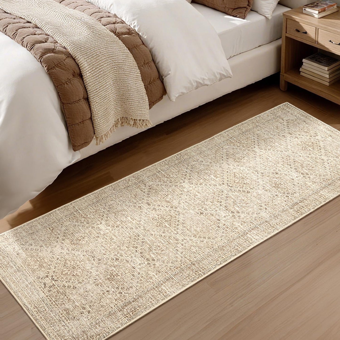 MIULEE 2x6 Washable Hallway Runner Rug, Vintage Long Rug for Hallway Kitchen Bedroom Laundry Room Bathroom, Non-Slip Stain Resistant Soft Throw Carpet Floor Mat, Neutral Beige