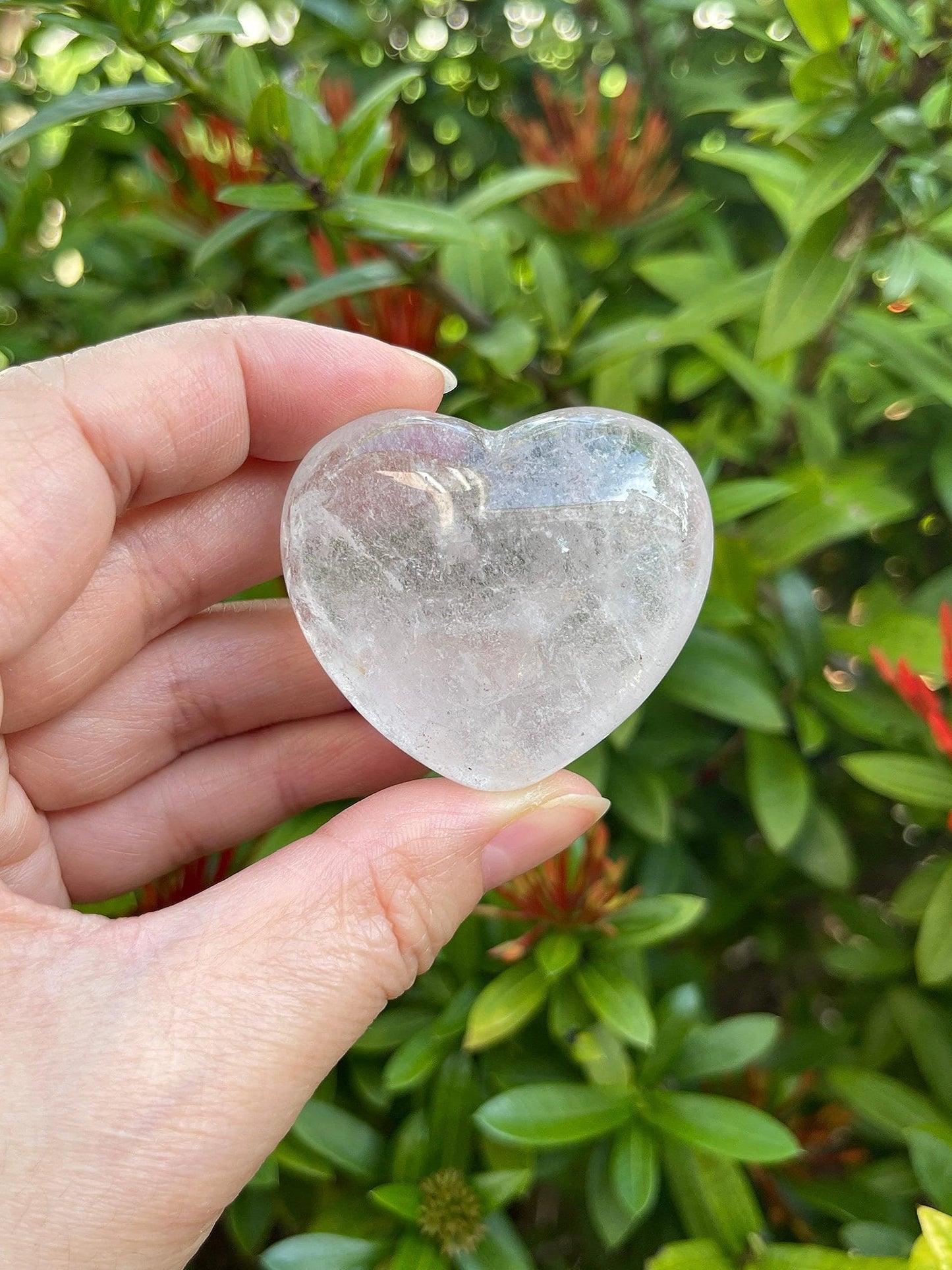 Clear Quartz Gemstone Hearts, Polished Clear Quartz Puffy Hearts, Clear Quartz Crystal Palm Stone, Clear Quartz Healing Crystal Hearts (1 Heart)