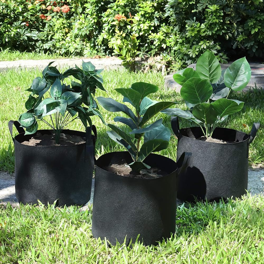 Ukontagood 50 Pack Grow Bags, Black Heavy Duty Fabric Pots Nonwoven Potato Grow Bags with Sturdy Handles & Reinforced Stitching, Breathable Vegetable Flower Plant Growing Containers Bags (10 Gallon)