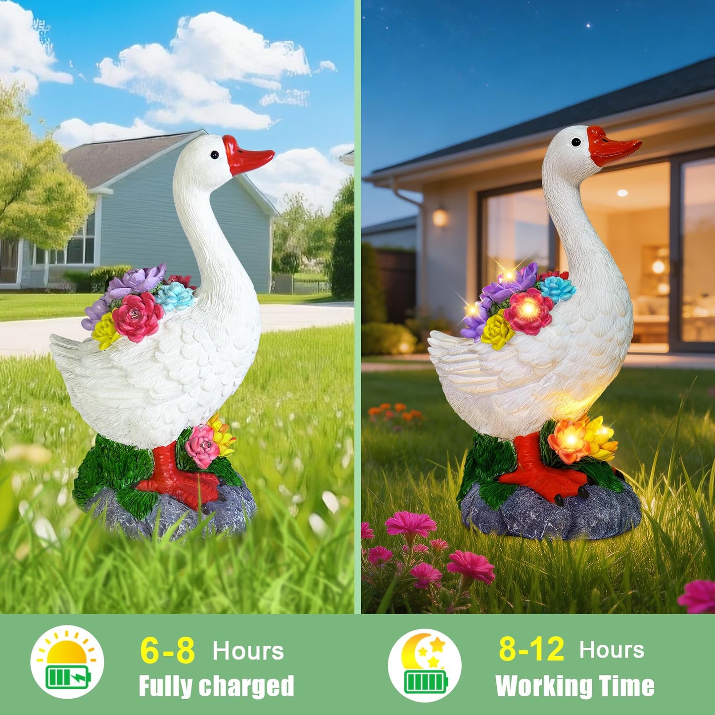ZFNN Garden Goose Statue with Solar Succulent Lights, Outdoor Porch Goose Decor, Waterproof Figurine Lights for Yard Lawn Patio Balcony, Unique Gifts for Mom, Garden Lovers, Grandma