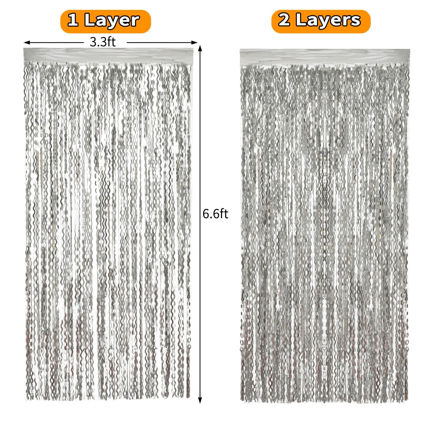 4 Pack 3.3x6.6ft Silver Foil Fringe Backdrop - Wavy Metallic Tinsel Foil Curtains Photo Booth Backdrop for Birthday Wedding Holiday | Silver Streamers Celebration Bachelorette Party Decorations