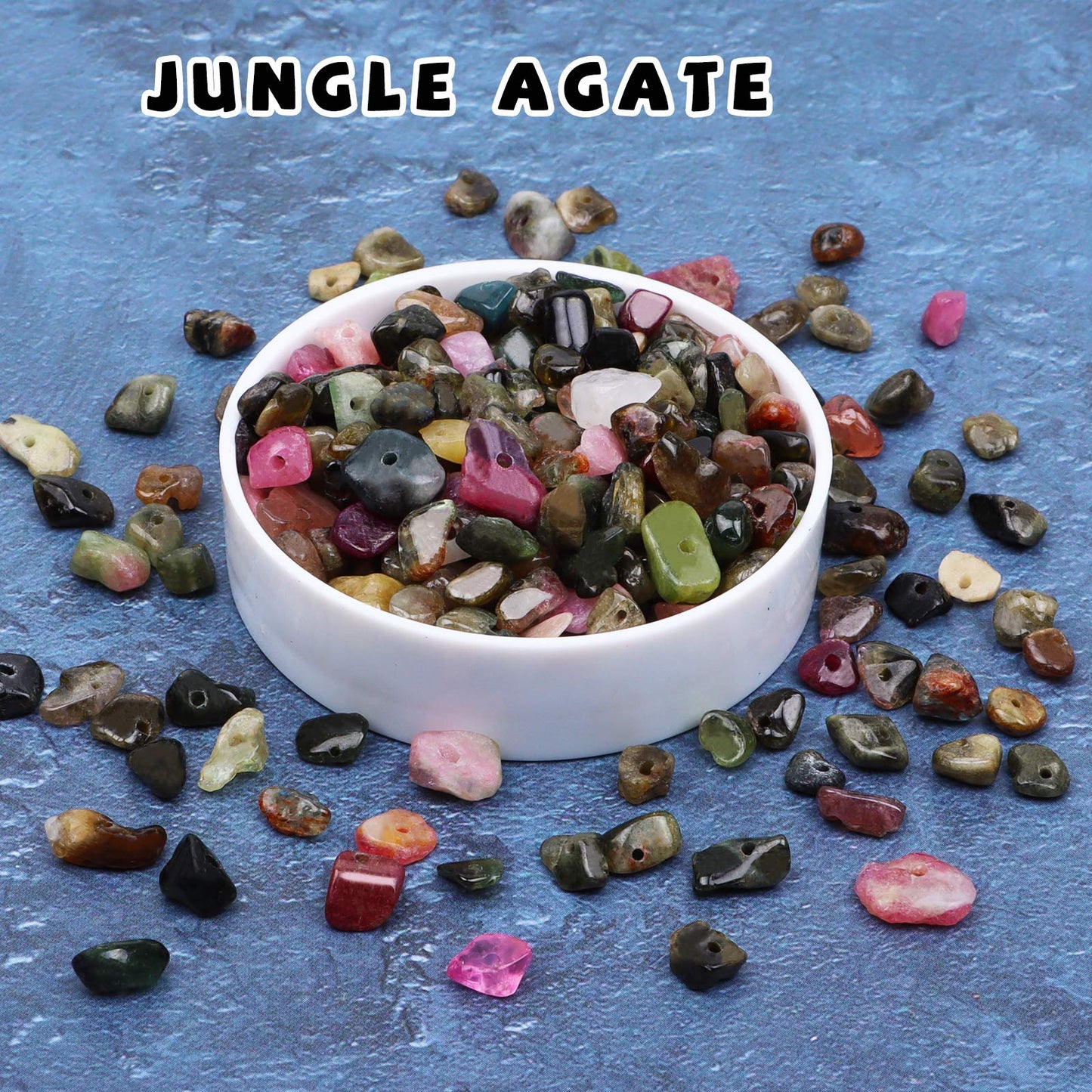 500 pcs Natural Chip Stone Beads, Jungle Agate 5-8 mm Irregular Gemstones Healing Crystal Loose Rocks Bead Hole Drilled for Jewelry Making Bracelet