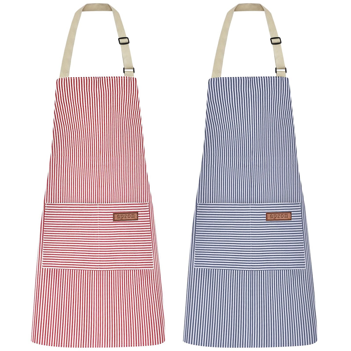 ZAIORD 2Pack Adjustable Kitchen Apron for Women Men with 2 Pockets，Cotton-Polyester Blend Bib Aprons for Cooking,Baking