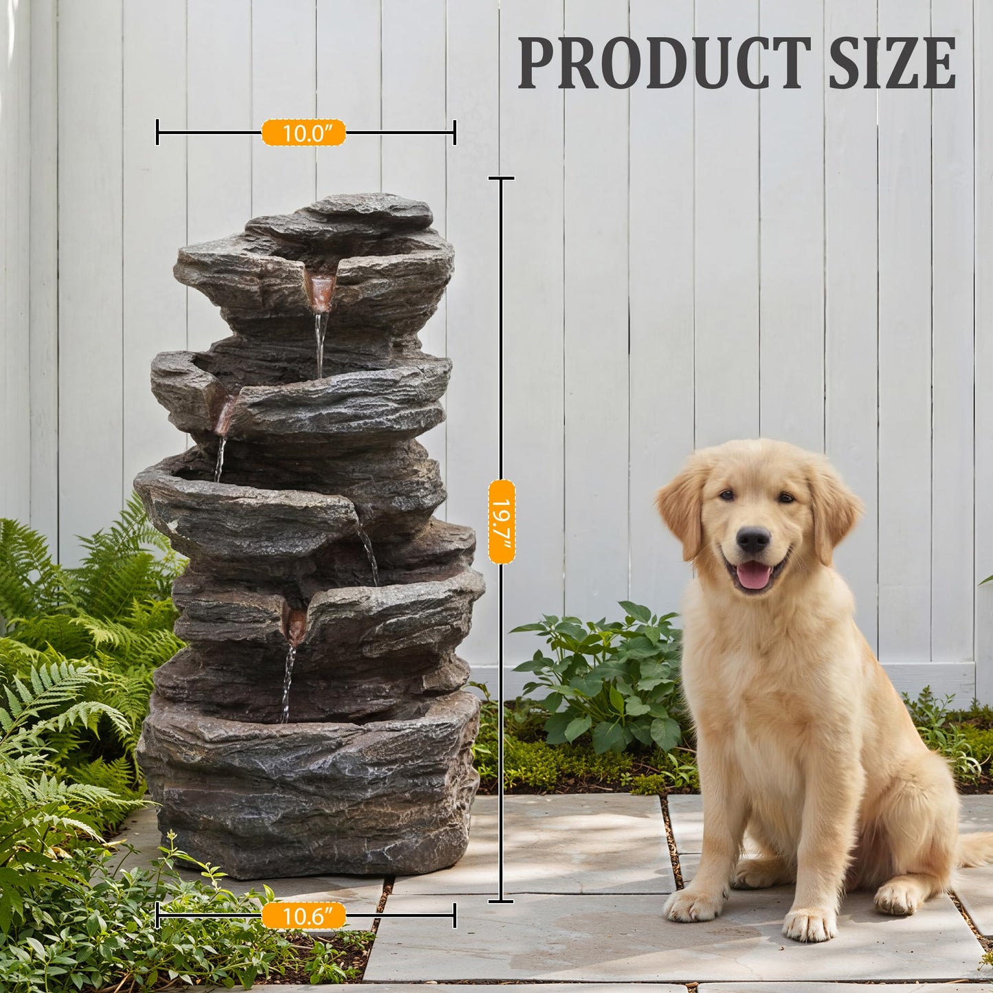 Anunweldo 19.7" Tall Outdoor Water Fountain, 5 Tier Cascading Bowls and Stacked Water Fountain with LED Lights, for Yard Décor, Backyard, Patio and Deck (19.7'')