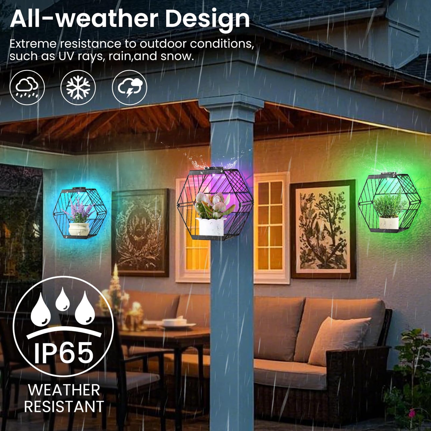 GOESWELL Wall Plant Holder with Solar Light: Outdoor Waterproof Wall Lamp Metal Plant Stand Decor for Garden Yard Porch Patio Balcony Fence