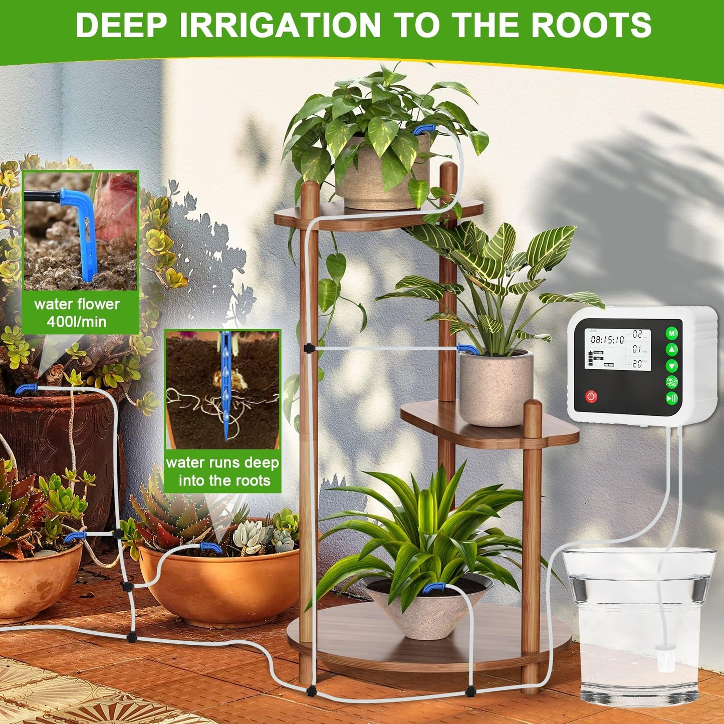 ZWJBSGY Automatic Plant Water Indoor, 15 Potted Plants Self Watering System, Automatic Drip Irrigation Kit Plant Watering Devices Programmable Water Timer, LED Display and Power Supply