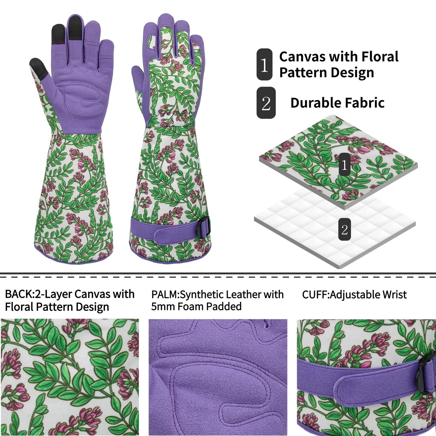 MSUPSAV Durable Gardening Garden Gloves,Long Puncture Resistance Rose Cactus Gauntlet Work Glove,Gifts for Women,Medium,Purple