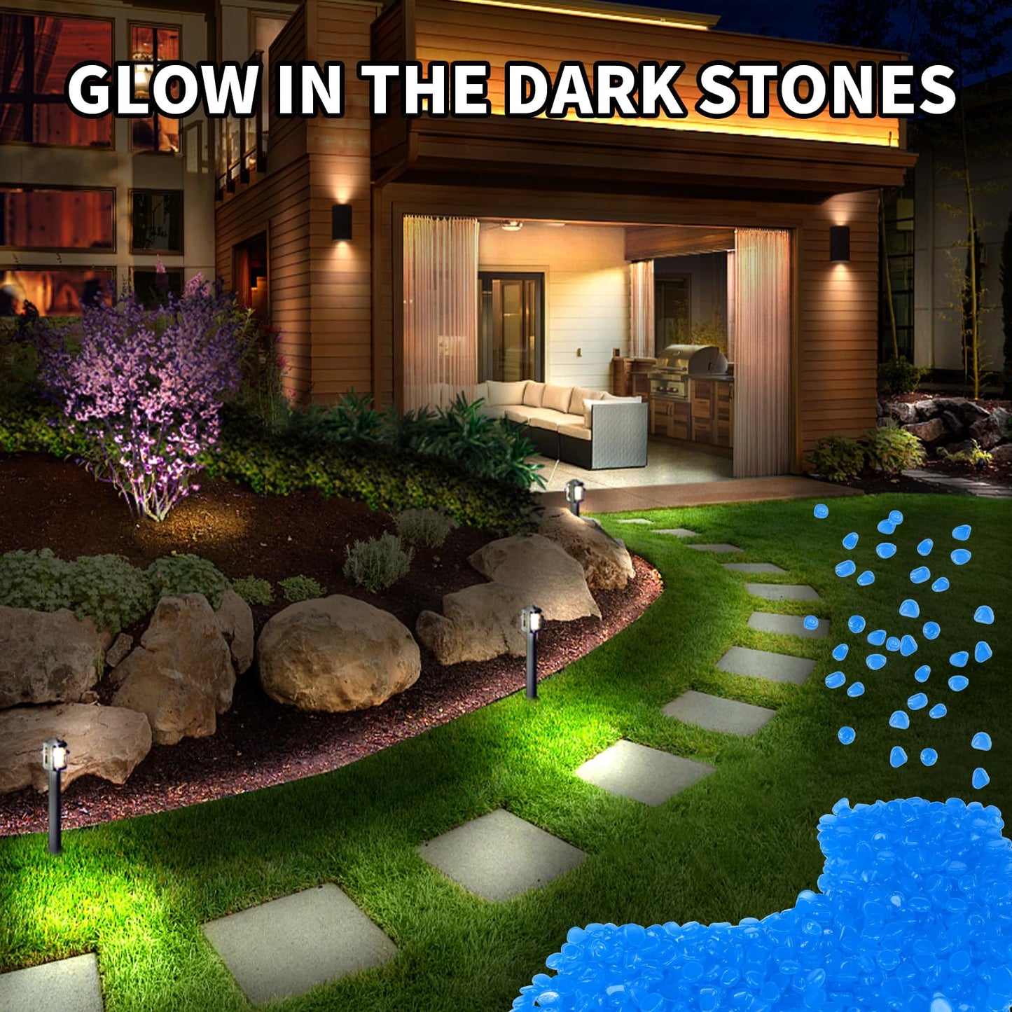 LECEHIVO 15000 Pcs Glow in The Dark Rocks Glowing Stones Glowing Fish Tank Pebbles Luminous Stone Glowing Stones for Garden Outdoor Patio Yard Landscaping Aquarium (Dark Blue)