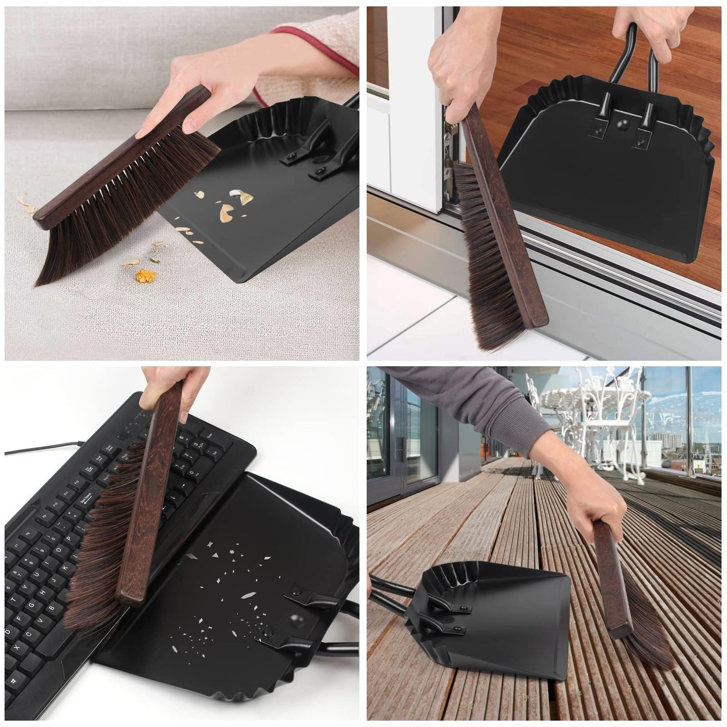 Dust Pan and Brush Set-Handheld Angled DustPan and Hand Broom Set, Large dust pan with handle,Heavy Duty Metal Dustpan and Brush Set Home For Small Item Sweeping Rubber Coated Easy to Grasp Handle