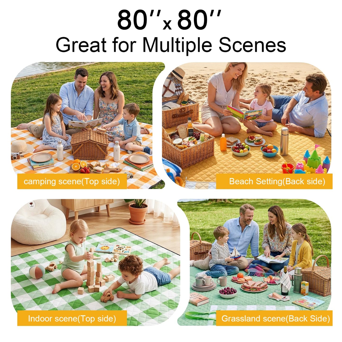 JACTUM 2 in 1 Tote Picnic Blanket Waterproof Outdoor Camping Mat,Large Capacity Beach Blanket 80''x80'' 7 Layers Easy to Foldable and Carry.