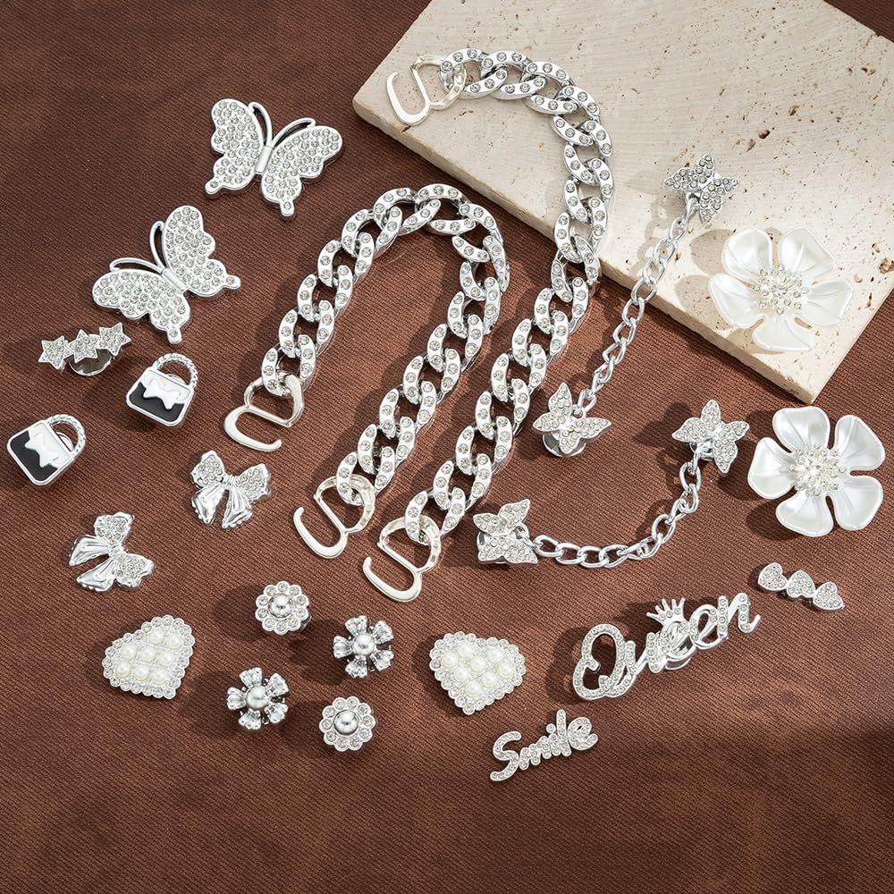 22Pcs Bling Shoe Charms Designer Rhinestones Bling Chain Shoes Accessories for Women Girls Jewelry DIY Shoe Accessories Decoration Party Favors
