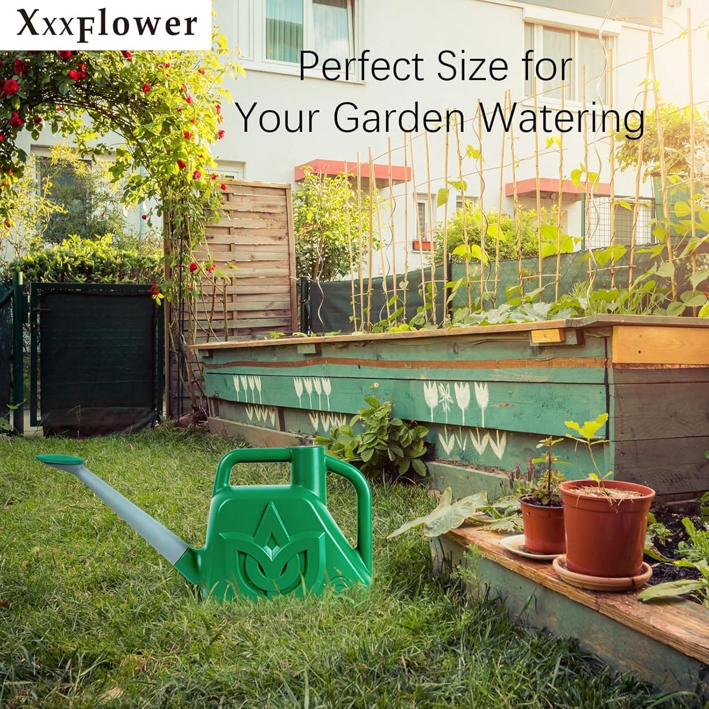 XXXFLOWER 1.5 Gallon Green Watering Can Outdoor Garden Flower Plant, Lightweight 6 L Water Cans with Detachable Nozzle Watering Pot for Office House Garden