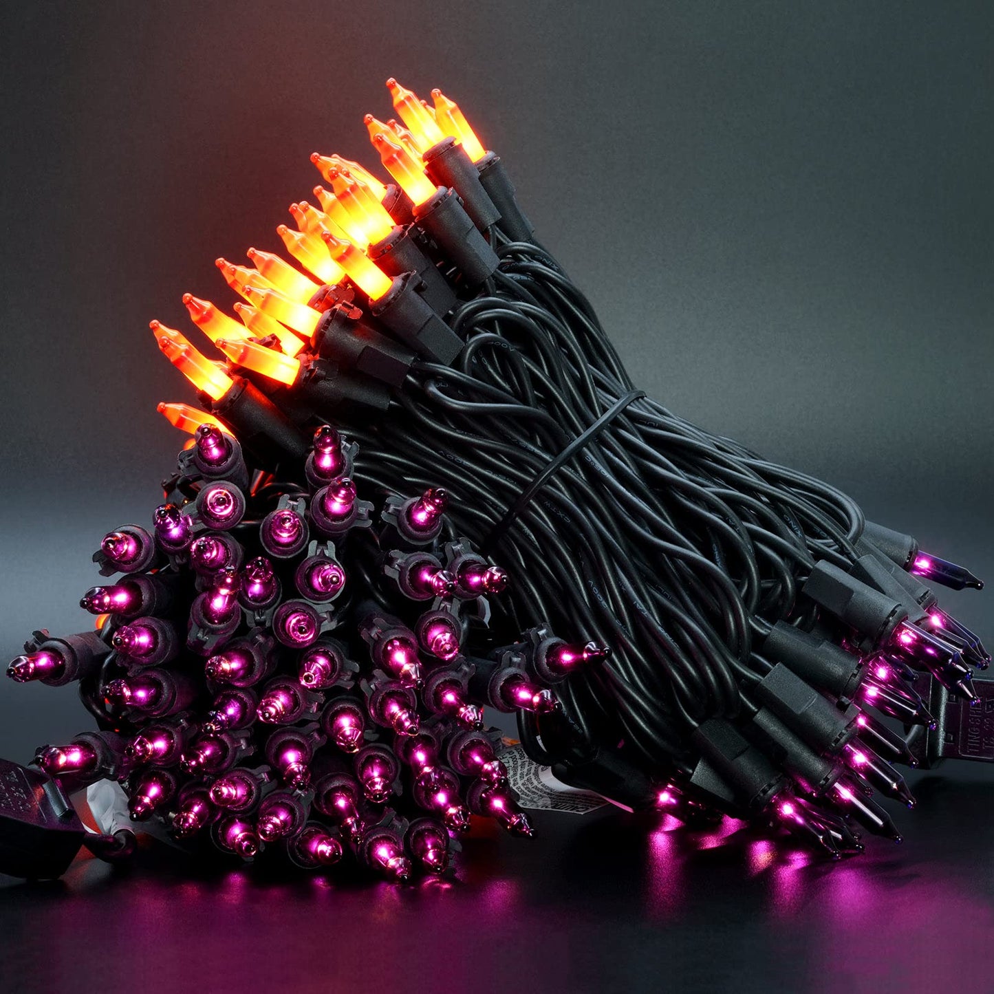 YULETIME 200 Orange & Purple Halloween Lights with Black Wire, Pack of 2 Sets 33 ft 100 Count UL Certified Christmas String Lights (Orange & Purple)