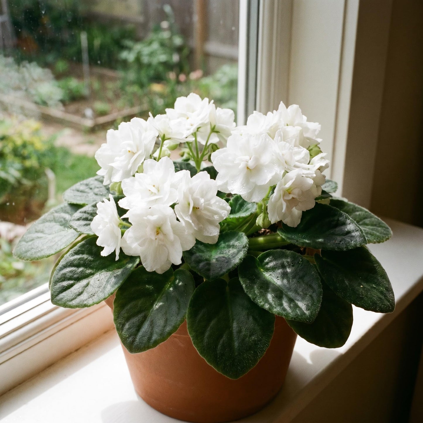 African Violet Plant Live in 4 Inch Pot, Indoor Flowering Houseplant, Compact Blooming Plant for Home or Office (White Blooms)