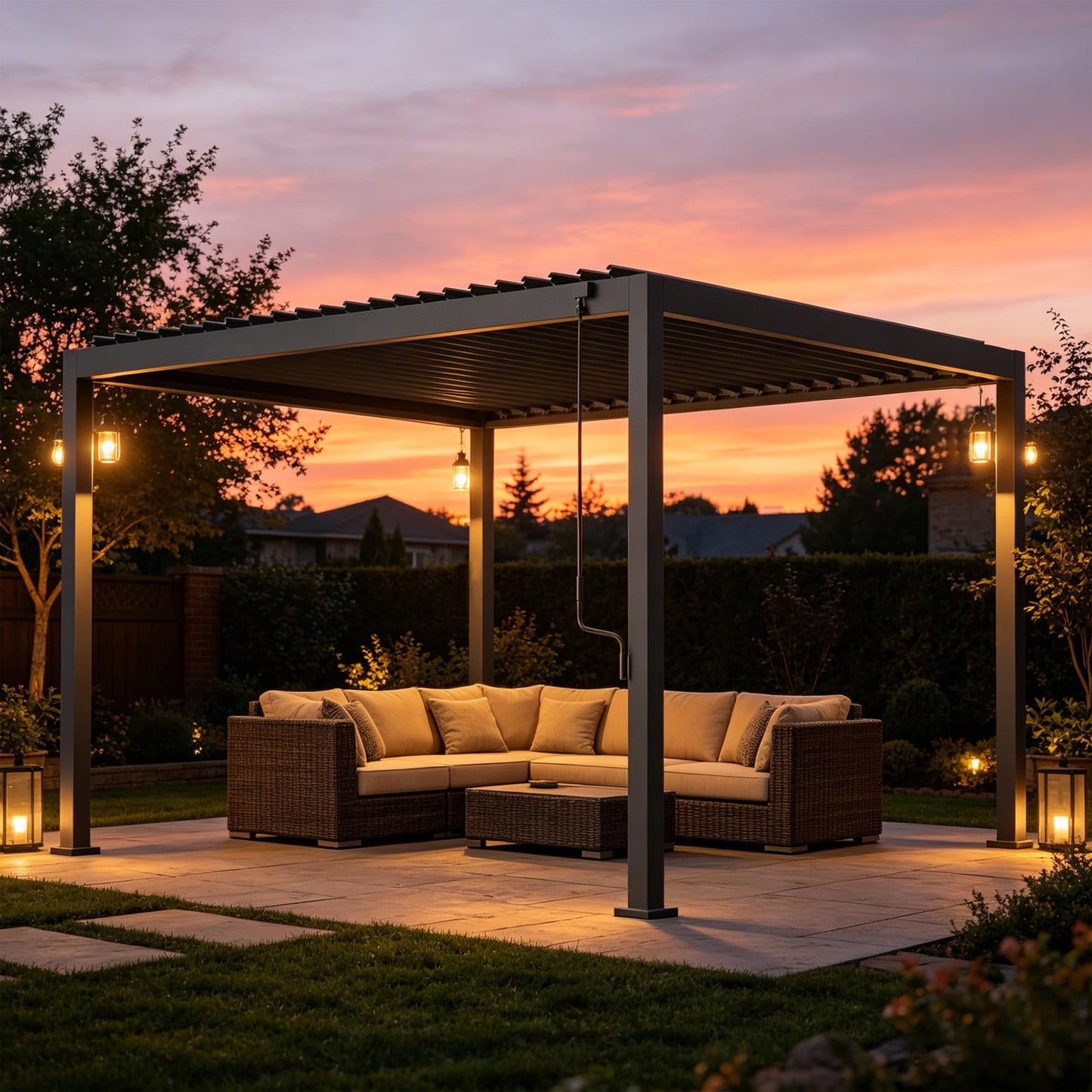 Orithm Louvered Pergola 10x12 FT, Aluminum Outdoor Pergola with 0°-90° Adjustable Hardtop Roof, Heavy Duty Metal Pergola for Patios, Deck and Backyard, Anti-Rust & Concealed Drainage, Charcoal Gray