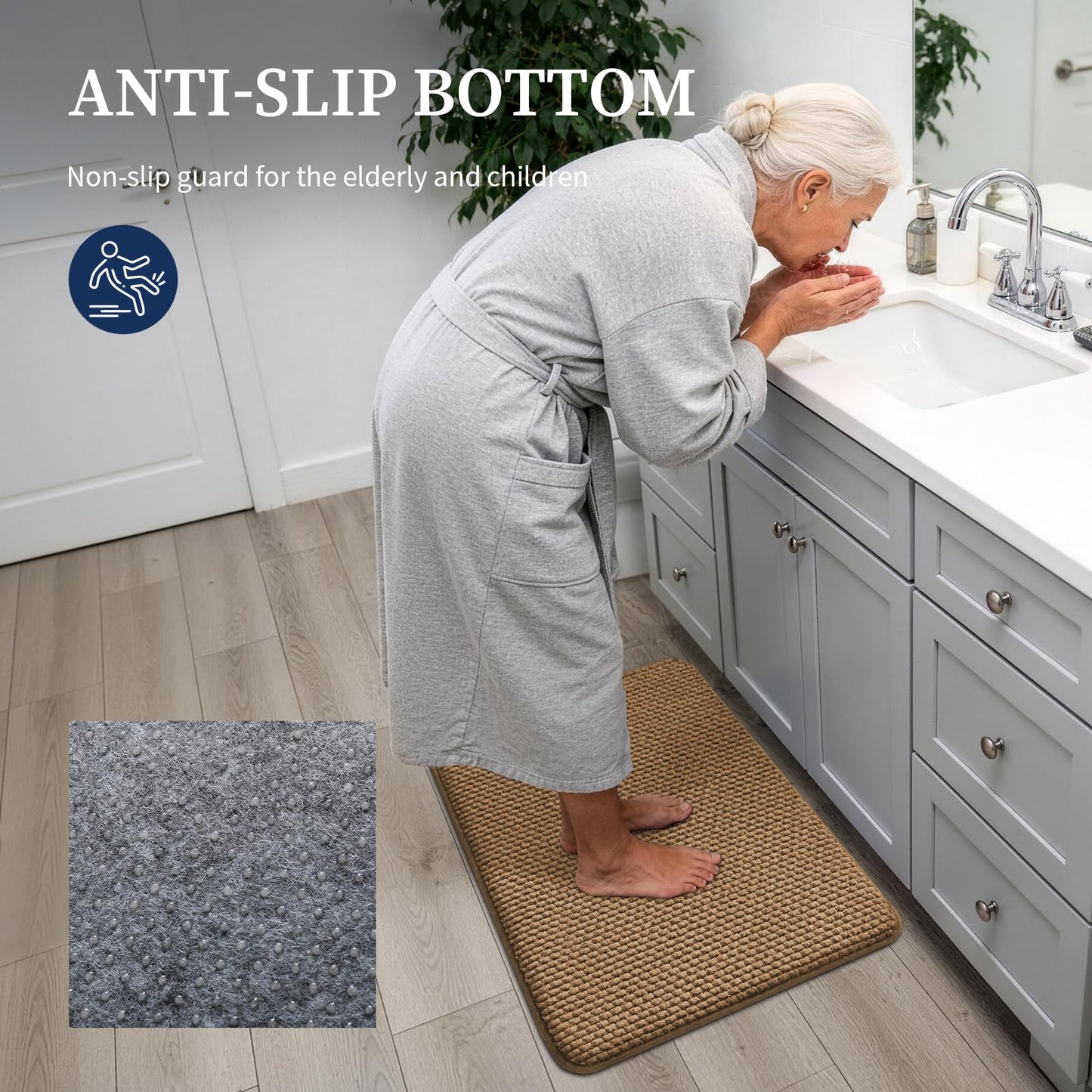 YIHOUSE Bathroom Rugs 17x24, Extra Thick Soft Absorbent Chenille Bath Rug Non-Slip Quick Dry, Machine Washable Bath Mats for Bathroom, Floor, Tub and Shower, Home Decor, Beige