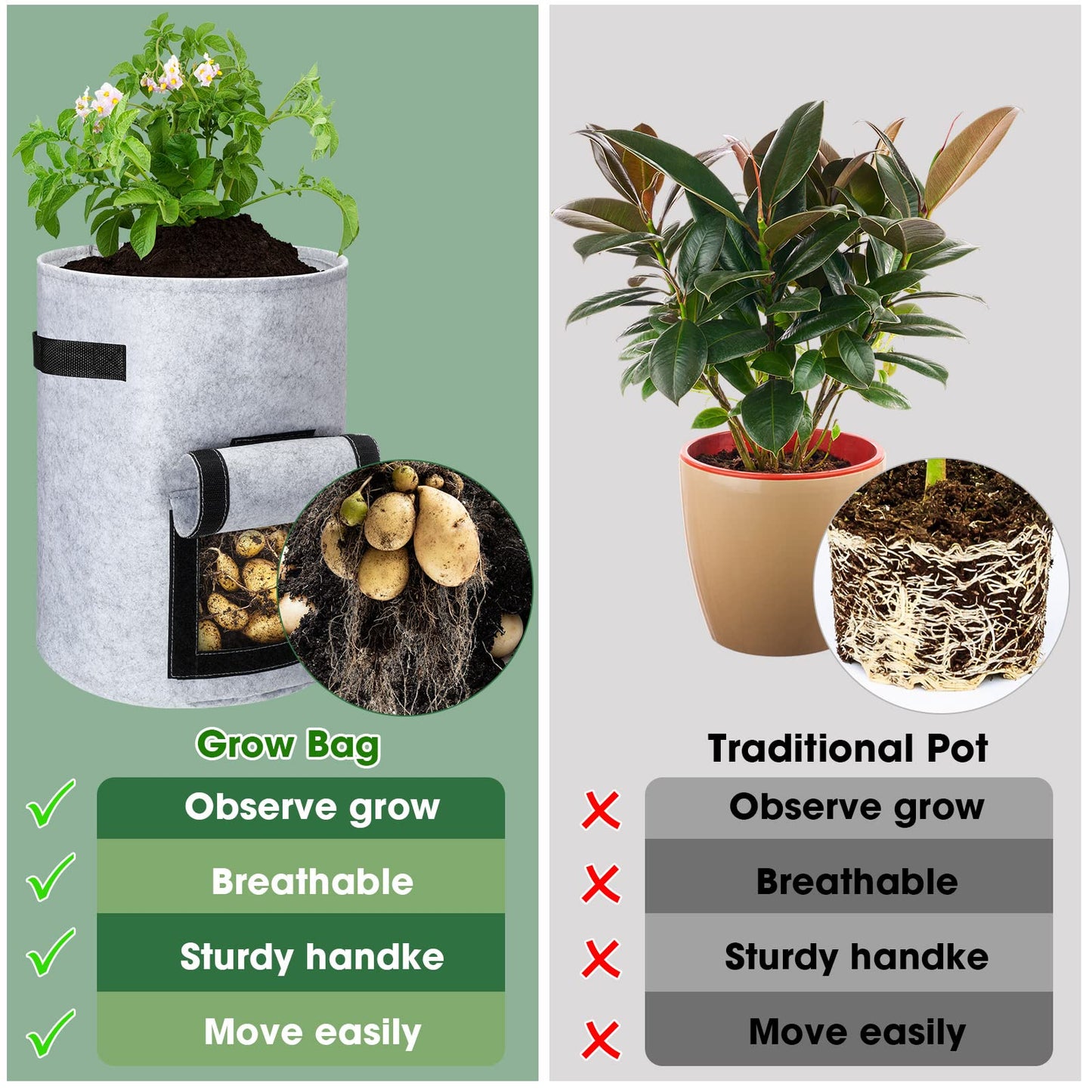 16 Pack Potato Grow Bags 10 Gallon Garden Planting Bag Garden Potato Grow Bags with Flap Vegetable Grow Bags Potato Growing Containers with Handles and Harvest Window for Potato Tomato and Vegetables