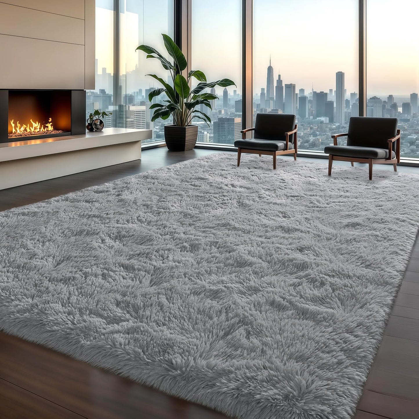 Zentavio Area Rugs for Living Room Grey Rugs for Bedroom Large 5x8 Carpet Fluffy Furry Soft Shag Aesthetic Plush High Pile Gray Throw Rug for Nursery Kids Room Dorm