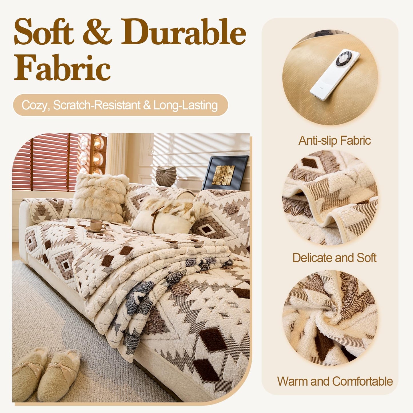 WEYOND Pet-Friendly Couch Covers for Sofa, Soft Plush Washable Sofa Covers for Dogs, Non-Slip Furniture Protector (Seat Cover, Coffee, 35.5" x 63")