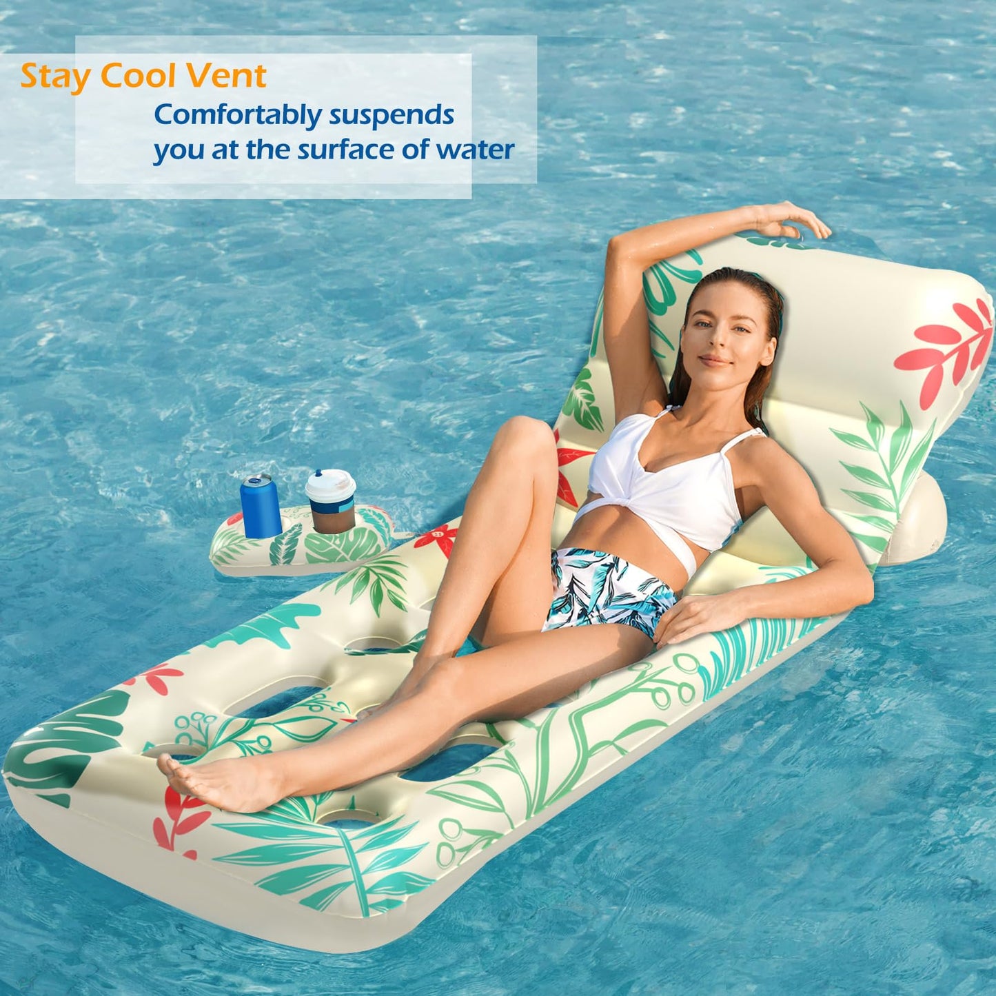 Jasonwell Inflatable Pool Float Adult - Pool Floaties Lounger Floats Floating Chair Raft with Adjustable Backrest Cup Holders Water Floaty Lake Lounge Tanning Floats Beach Party Toys for Adults