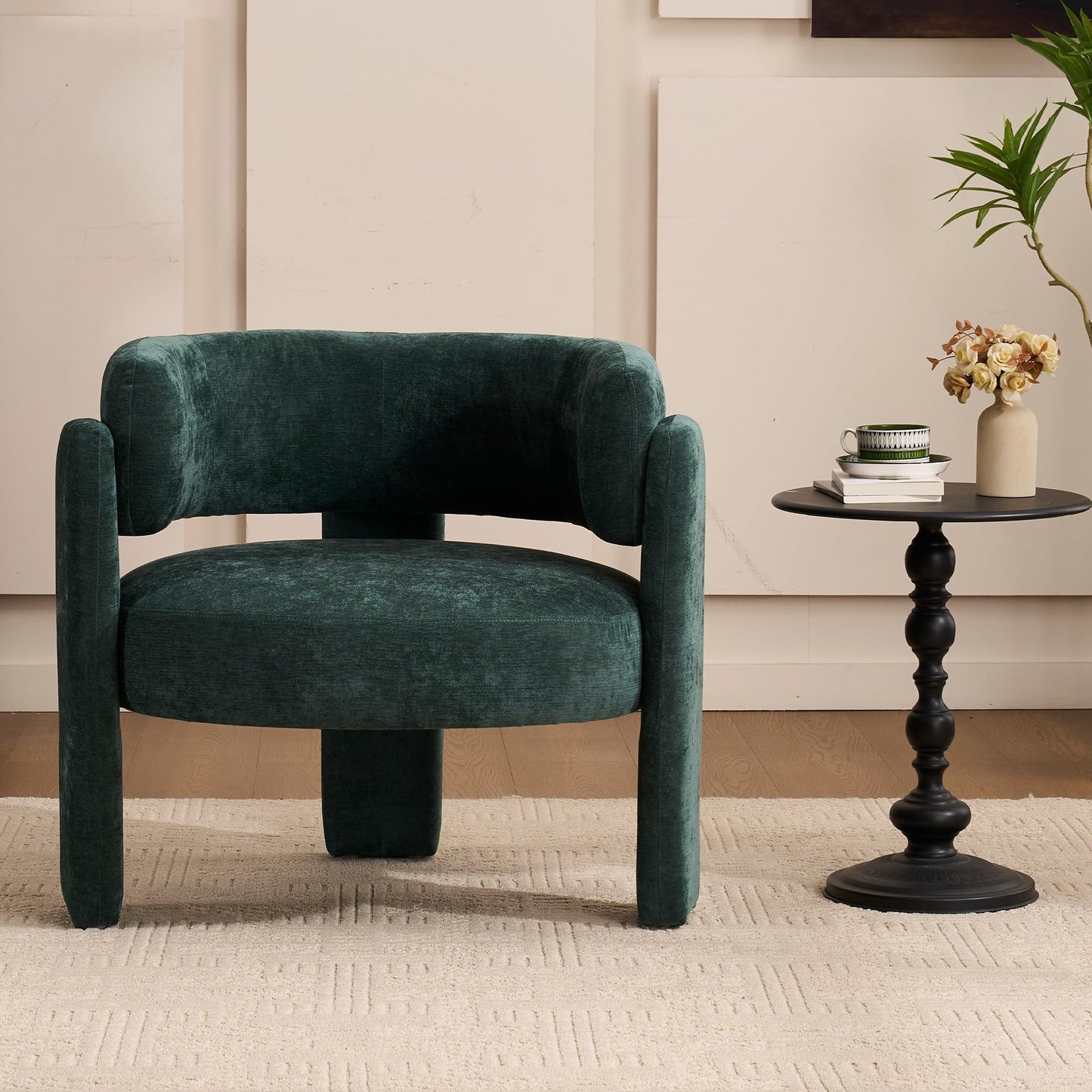 ENYLAY Modern Accent Barrel Chair,Mid Century Single Armchair with Curved Backrest Upholstered Side Reading Chair with 3 Legs Comfy Sherpa Chair for Bedroom Home Office Living Room (Green, Set of 1)