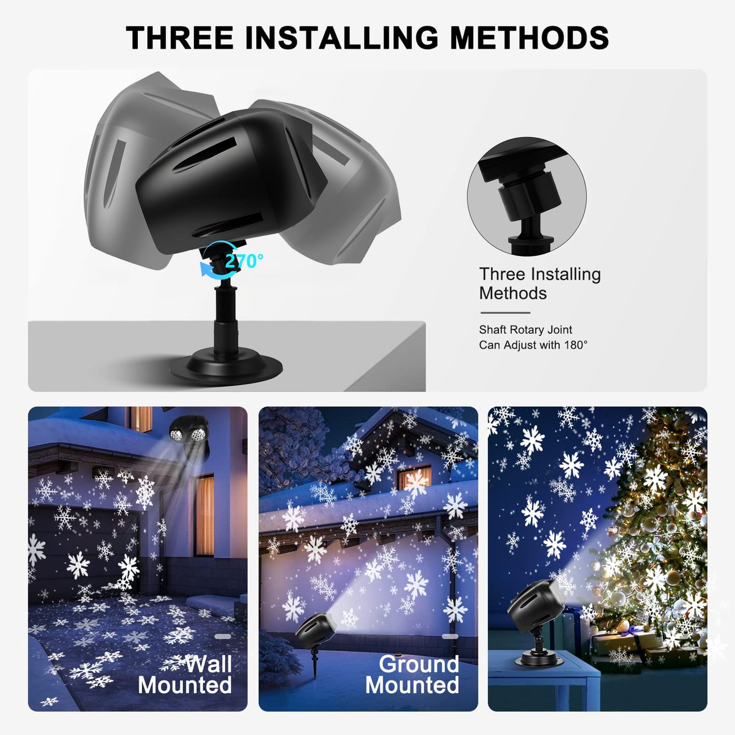 Snowflake Projector Light, Outdoor Christmas Projection Lights with Remote, IP65 Waterproof Moving Dynamic Snow Flakes for Winter Wonderland Yard Decor, Xmas, New Year, Parties, Weddings