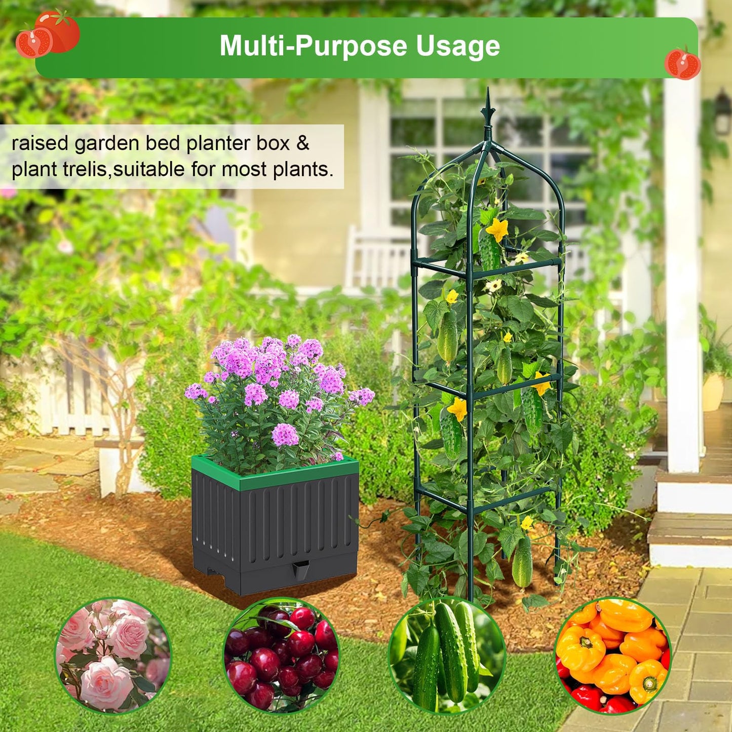 MQHUAYU Raised Garden Bed Planter Boxes with Trellis,1pcs 70.9" Self-Watering Tomato Planter Boxes with Trellis for Climbing Vegetables Plants Flowers Tomato,Use for Indoor Outdoor (Black)