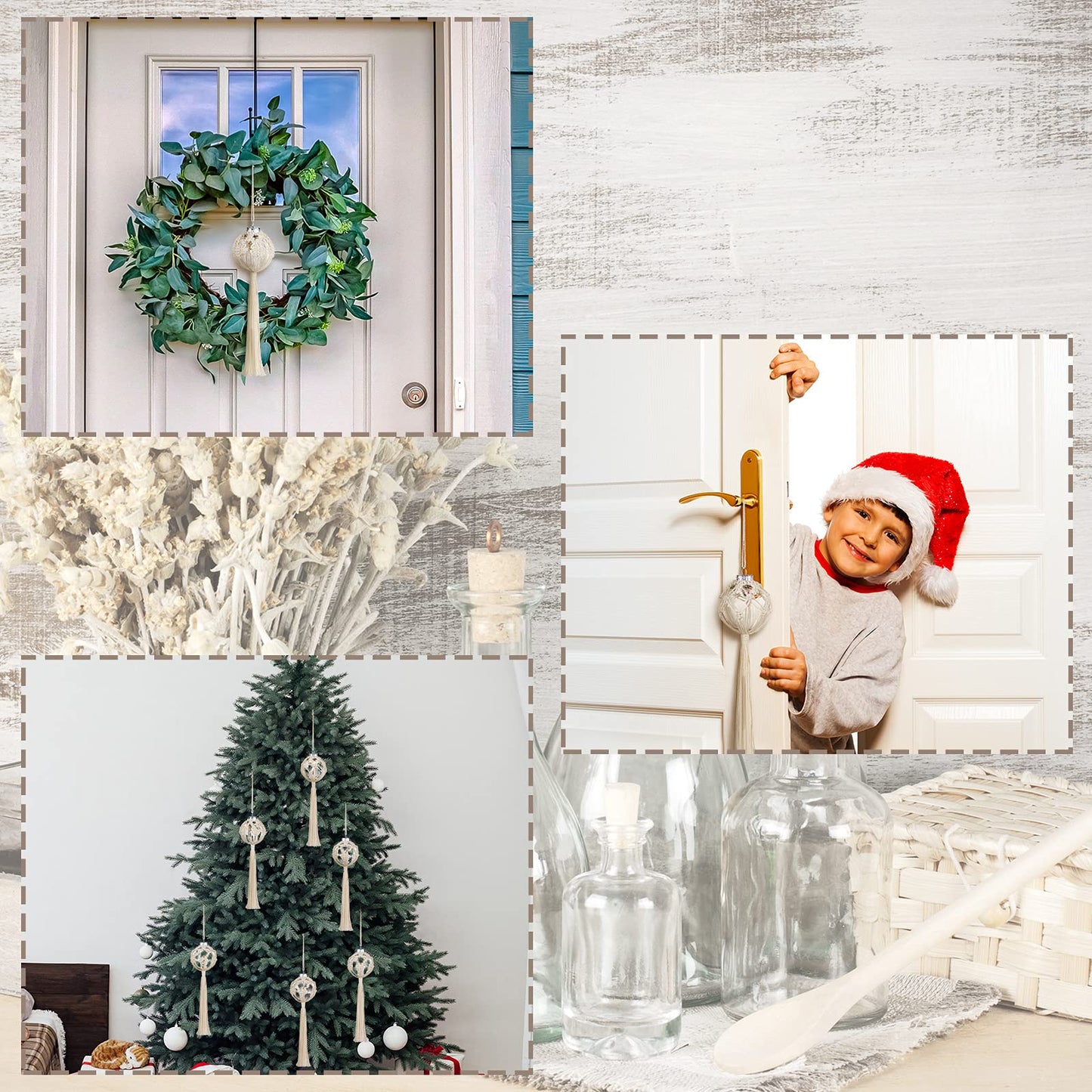 Marsui 6 Pieces Macrame Christmas Ball Ornaments Boho Wall Snowflake Woven Decorations Christmas Tree Hanging Crafts for Party Bedroom Kitchen Indoor(White)