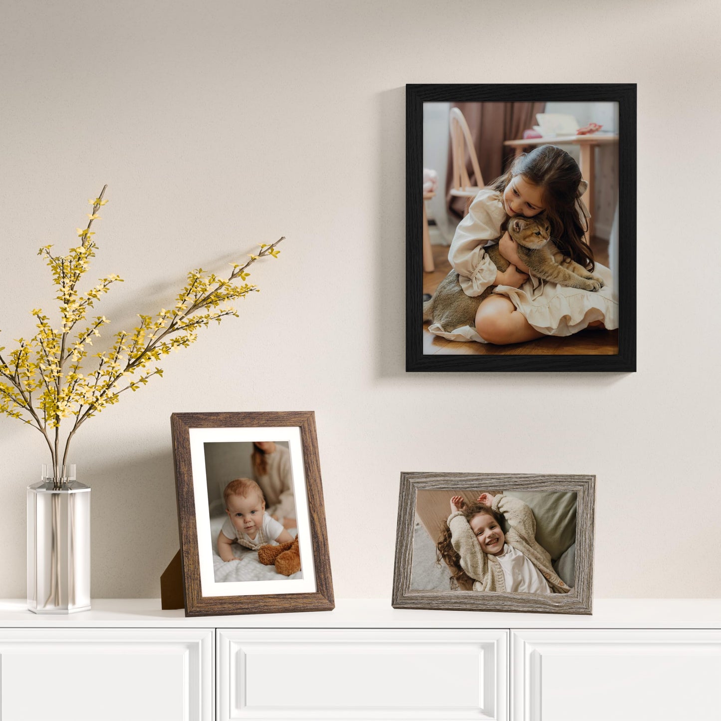 Vittanly 20 Pack Picture Frames Collage Wall Decor, Multi Sizes Including 4pcs 8x10, 8pcs 5x7 and 8pcs 4x6 Photo Frames, Gallery Frame Set for Wall or Tabletop Display, Black, Brown and Dark Grey