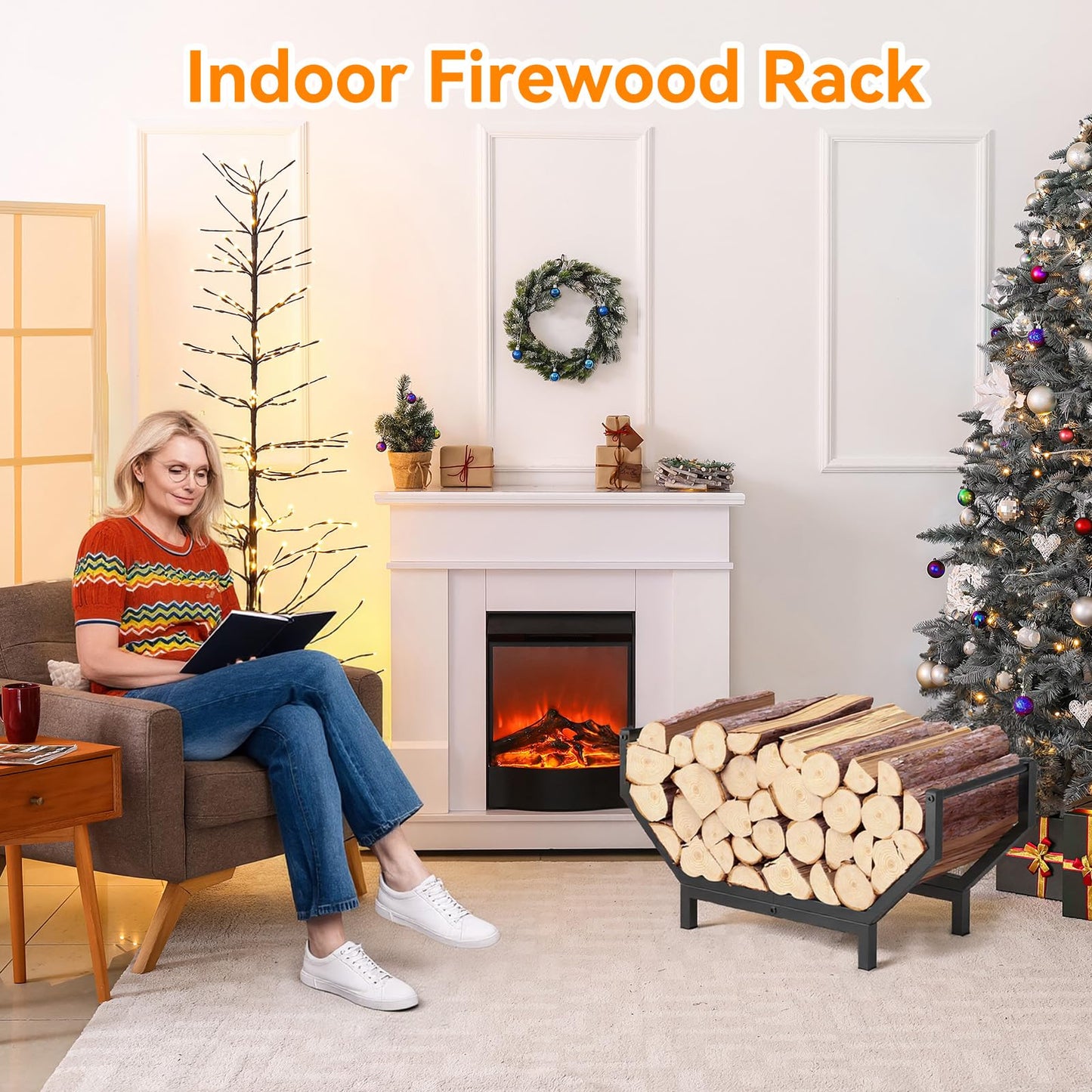 Peyulia Indoor Outdoor Firewood Rack,Rustproof Metal Fireplace Wood Rack,Curved Lagre-Capacity Firewood holder,Heavy Duty Log Rack,Black
