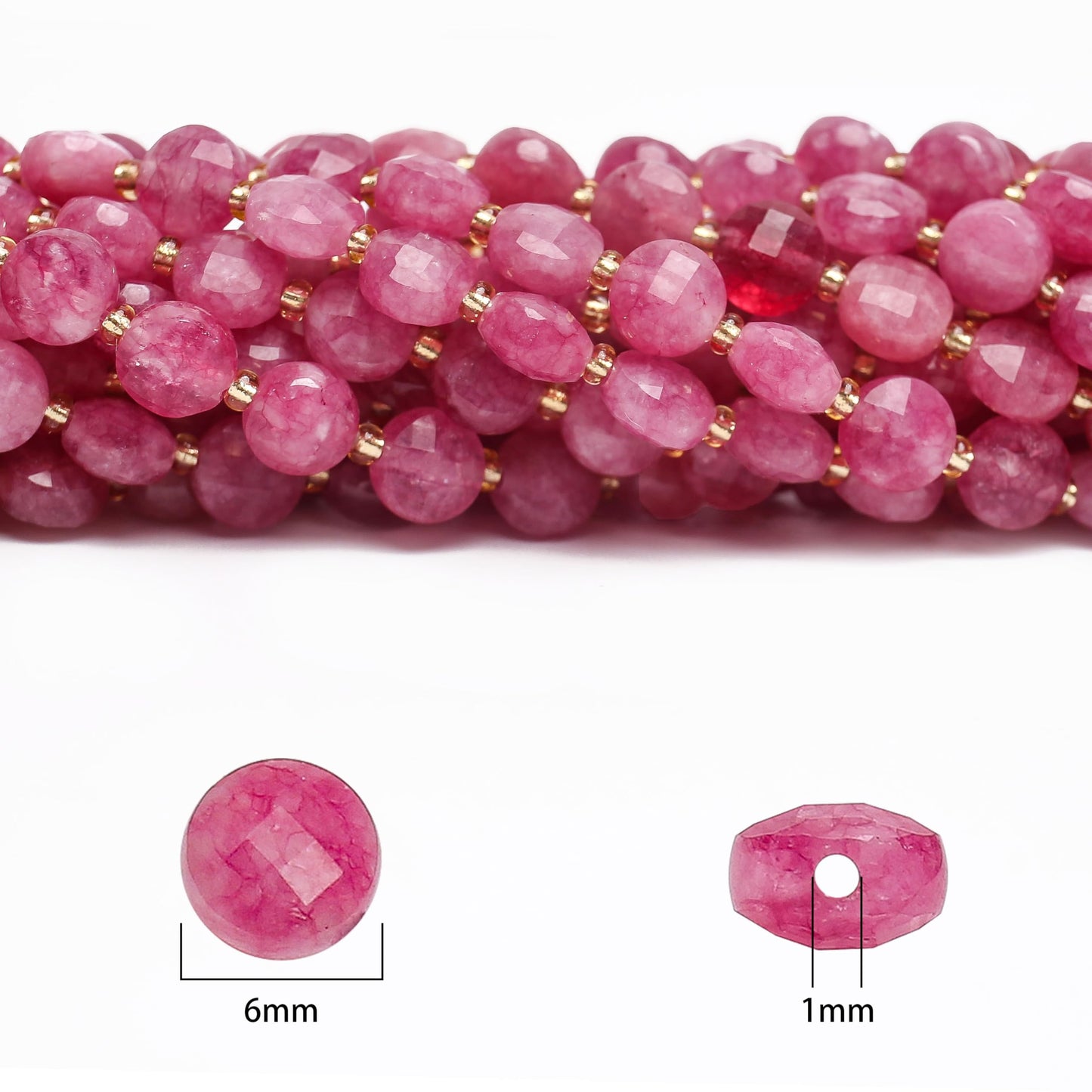 AUREHEN 1 Strand Natural 6mm Faceted Pink Tourmaline Beads for Jewelry Making, Healing Faceted Coin Gemstone Crystal Beads for DIY Bracelet Necklace Crafts