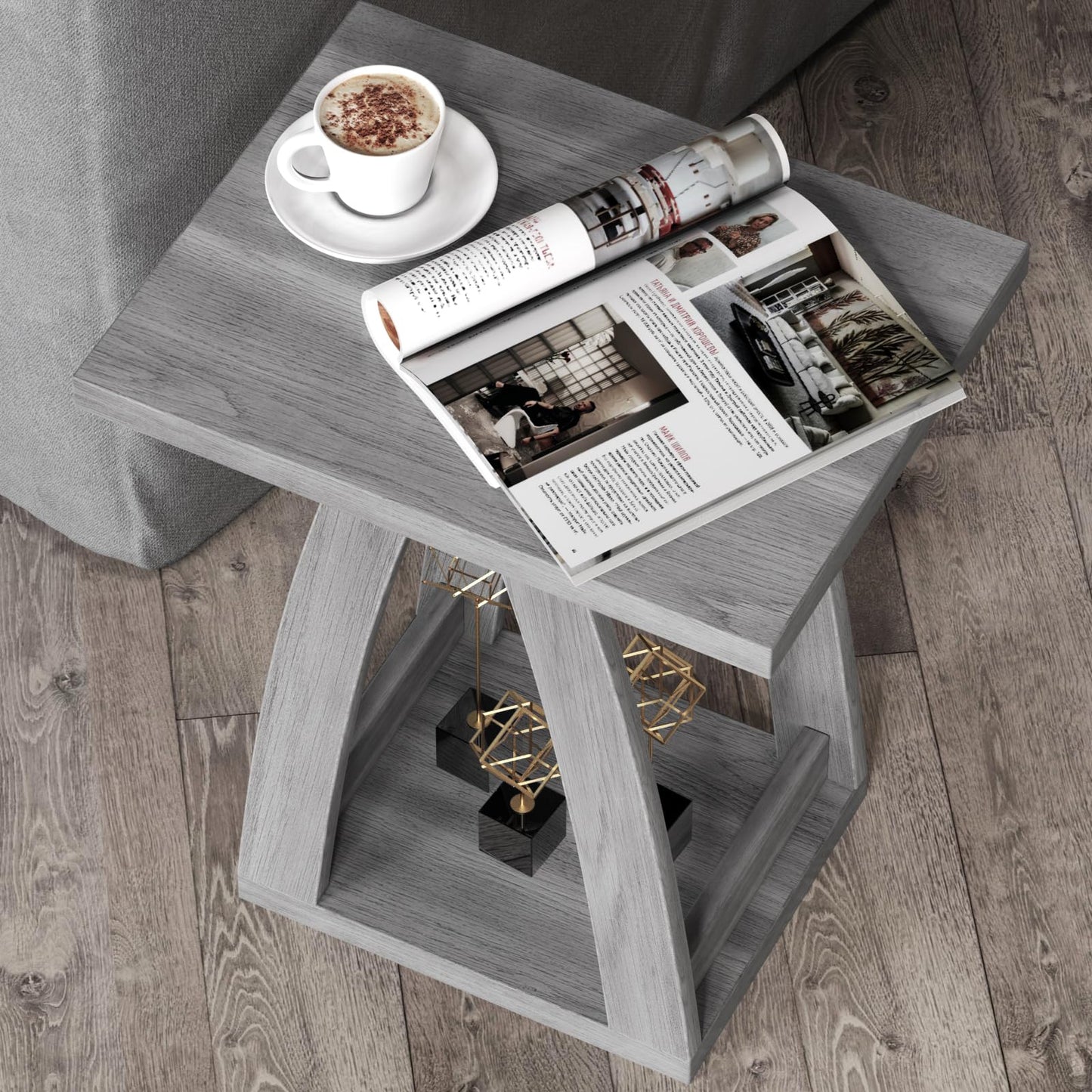 FROMJBEST End Tables Living Room, Side Table Beside Sofa, Nightstand for Bedroom, Couch Side Table with Shelf, Modern End Table for Living Room, Grey End Table