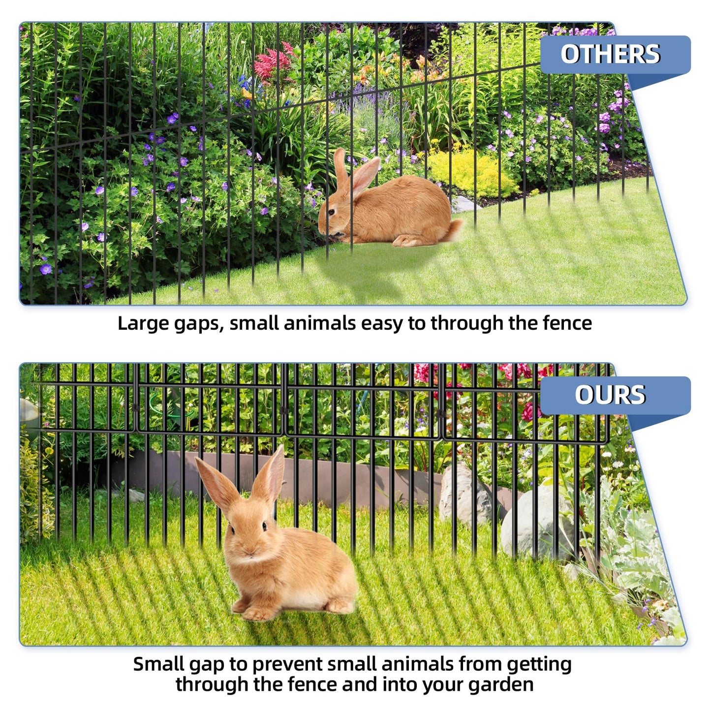 25 Pack Garden Animal Barrier Fence, 17in(H) x27ft(L) No Dig Decorative Fences, 1.5in Spike Spacing Rustproof Metal Garden Fence Border for Dogs Rabbits, Bottom Blocker for Outdoor Yard Patio