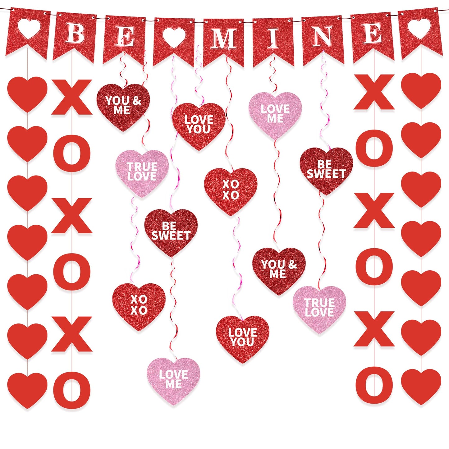 Valentines Day Decorations Valentine's Day Be Mine Decorations Hanging Heart Swirls, BE Mine Love Heart XO Garlands Banner for Valentines Decor Home Classroom Wedding Party Supplies
