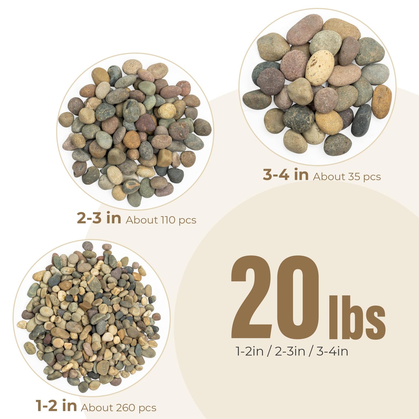 VINICS 20lbs Large River Rocks for Landscaping, 3-4 Inch Natural Unpolished Bulk Pebbles, Hand-Picked Premium Stones for Garden Design Fish Tank, Flower Pots, Pathways and Backyard, Mixed Color