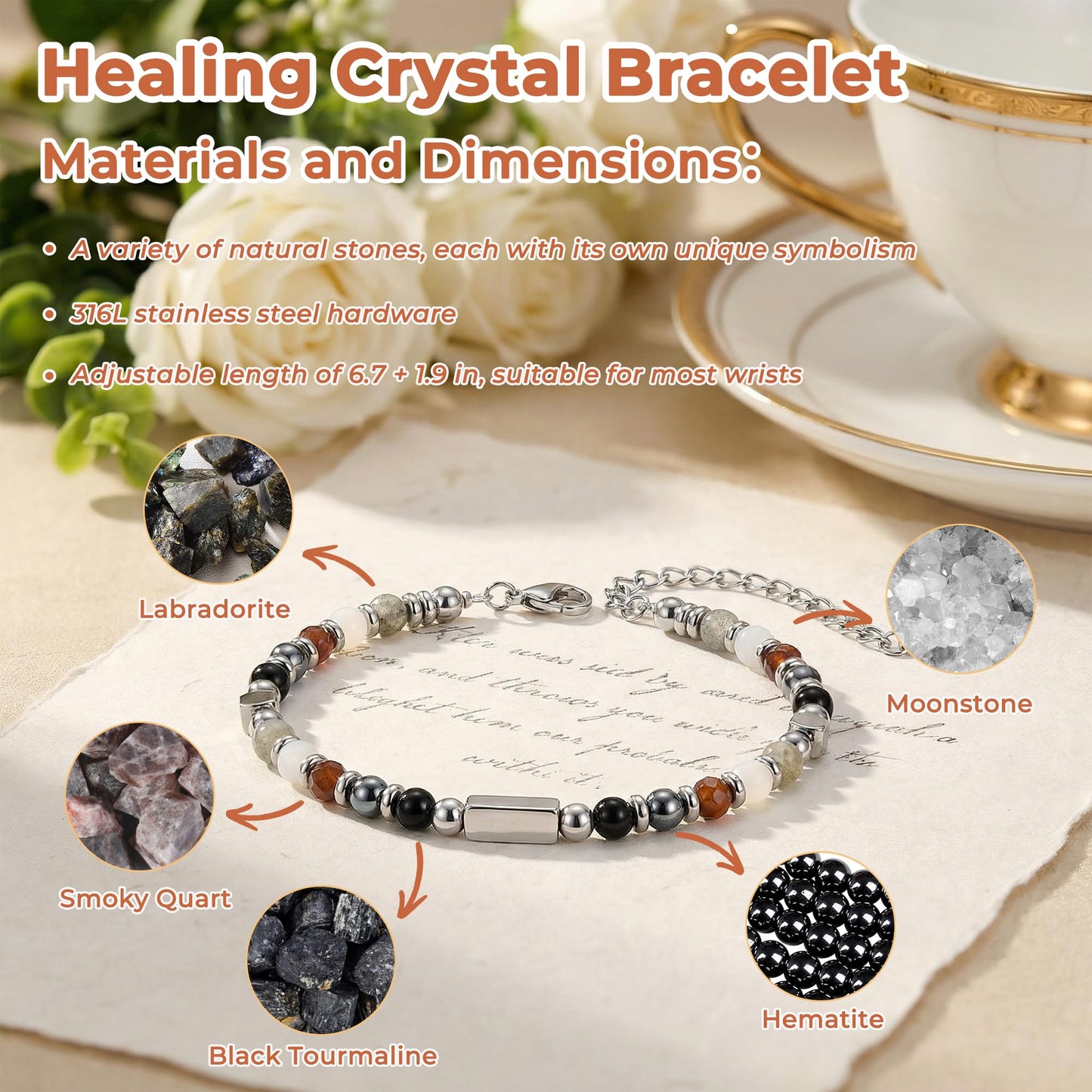 QINJIEJIE Protection Bracelet for Women Black Tourmaline Bracelet Hematite Healing Worry Cystals Gemstone Bracelet Jewelry Gifts for Women