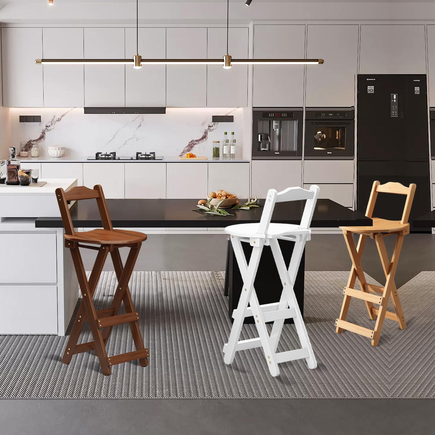 Yuxitia Folding Bar Stool Kitchen 24 inch Folding Kitchen Counter Chair Portable Wooden Bar Stool Outdoor Shop Kitchen Restaurant Coffee Stool 1 (Burlywood)