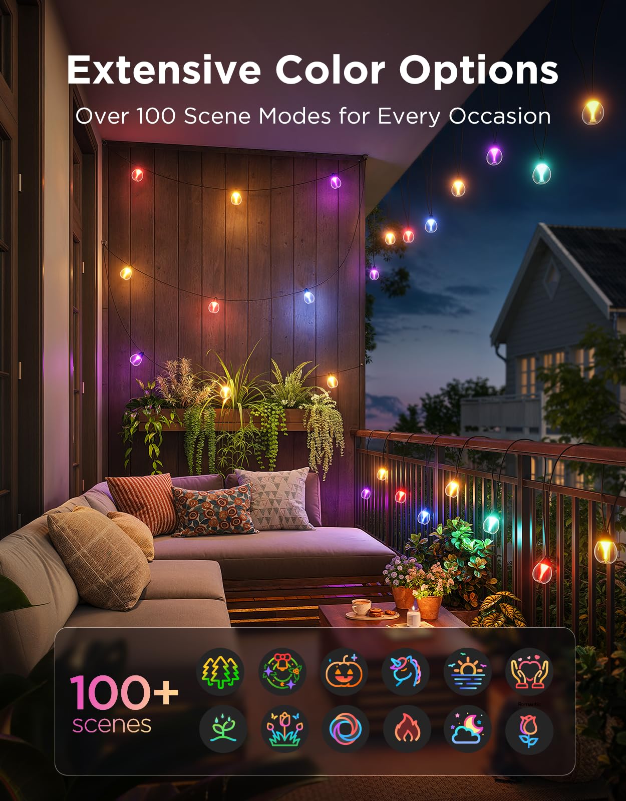 Govee Clear Bulb Outdoor String Lights, 96ft RGBWIC Dimmable Patio & Backyard Lights with 30 LED Bulbs, 111 Modes, IP67 Waterproof & Shatterproof, Works with Alexa, Google & Matter