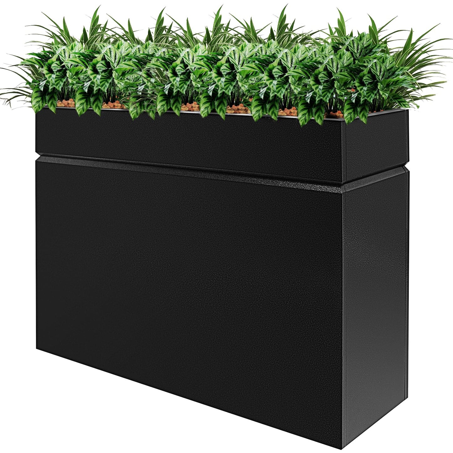 HONYTA Metal Rectangular Planter Box, Powder Coating Steel Large Planters 35" L x 9" W x 26" H with Drainage Hole, Indoor Outdoor All-Weather Use for Home, Porch, Patio, Garden(Black)