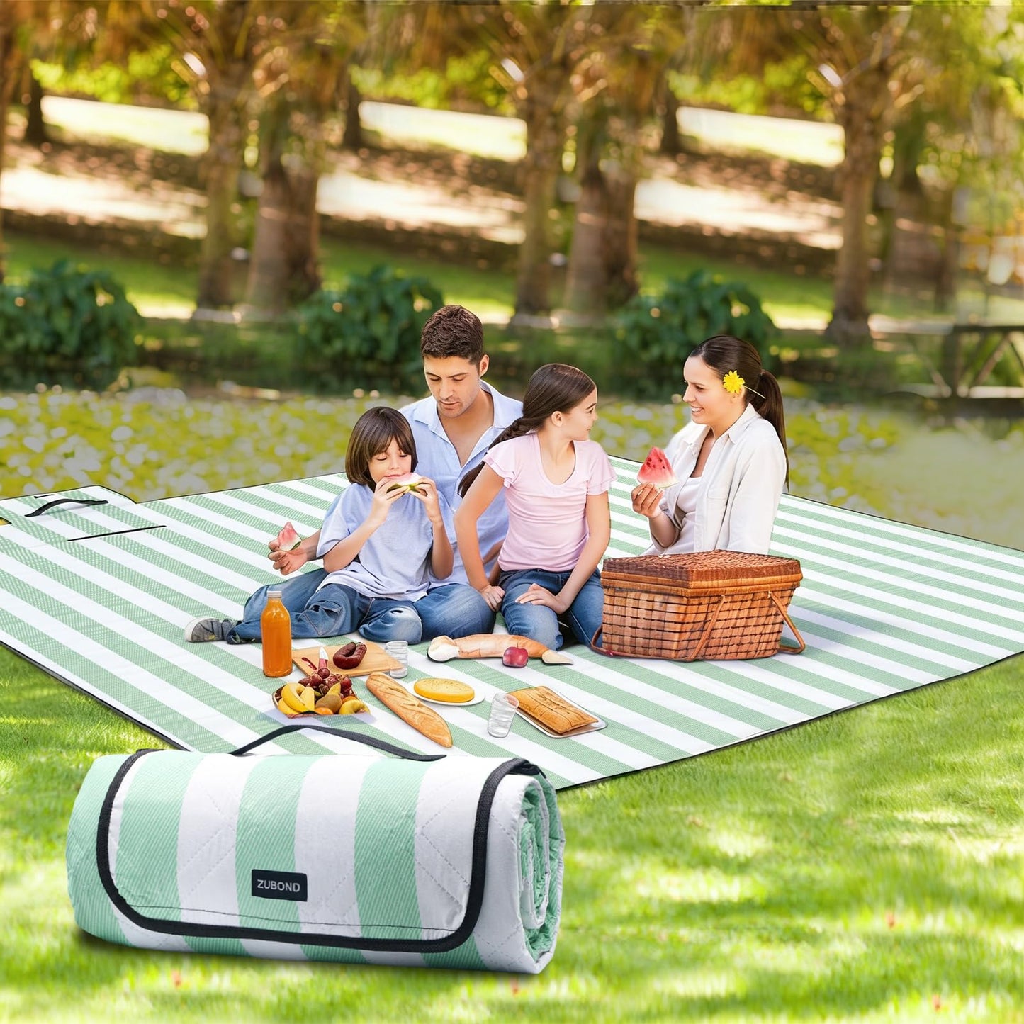 ZUBOND Picnic Blanket 80''x80'', Waterproof Sandproof Beach Outdoor Camping Mat Extra Large Foldable Gingham Big Travel Essential Accessories Gift Park Patio Lawn Garden Grass Ground Music Festival
